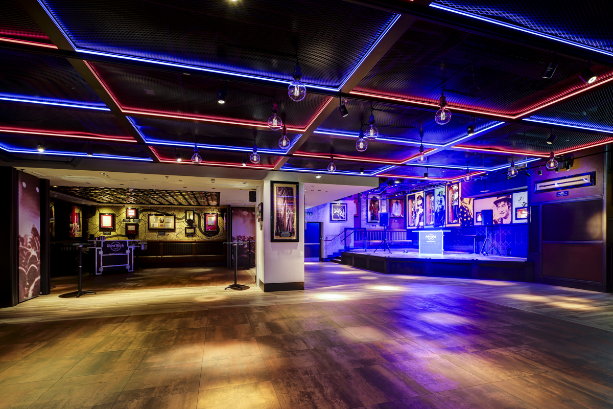 Versatile event space at Hard Rock Cafe Piccadilly Circus, ideal for meetings and gatherings.