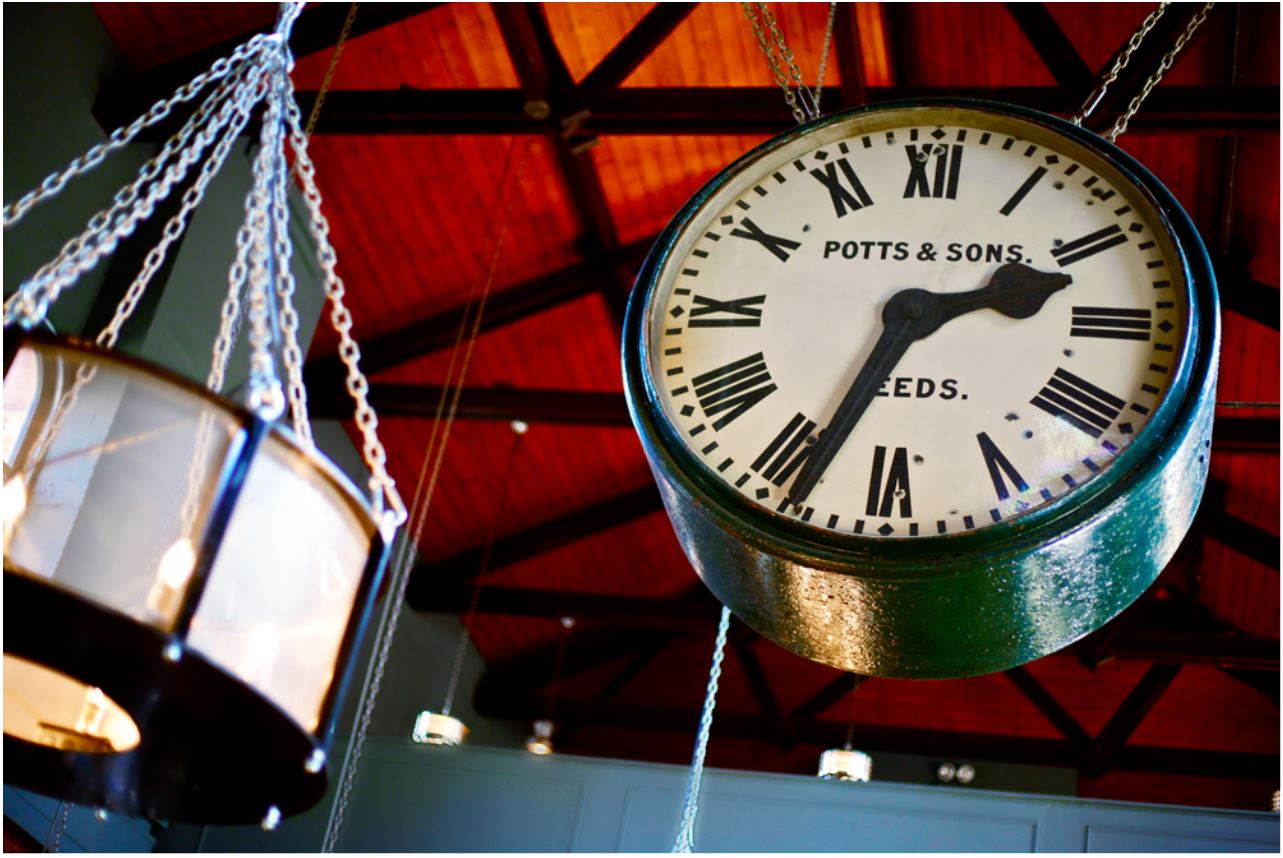 Vintage clock in The Phoenix, Denmark Hill, perfect for event planning and gatherings.