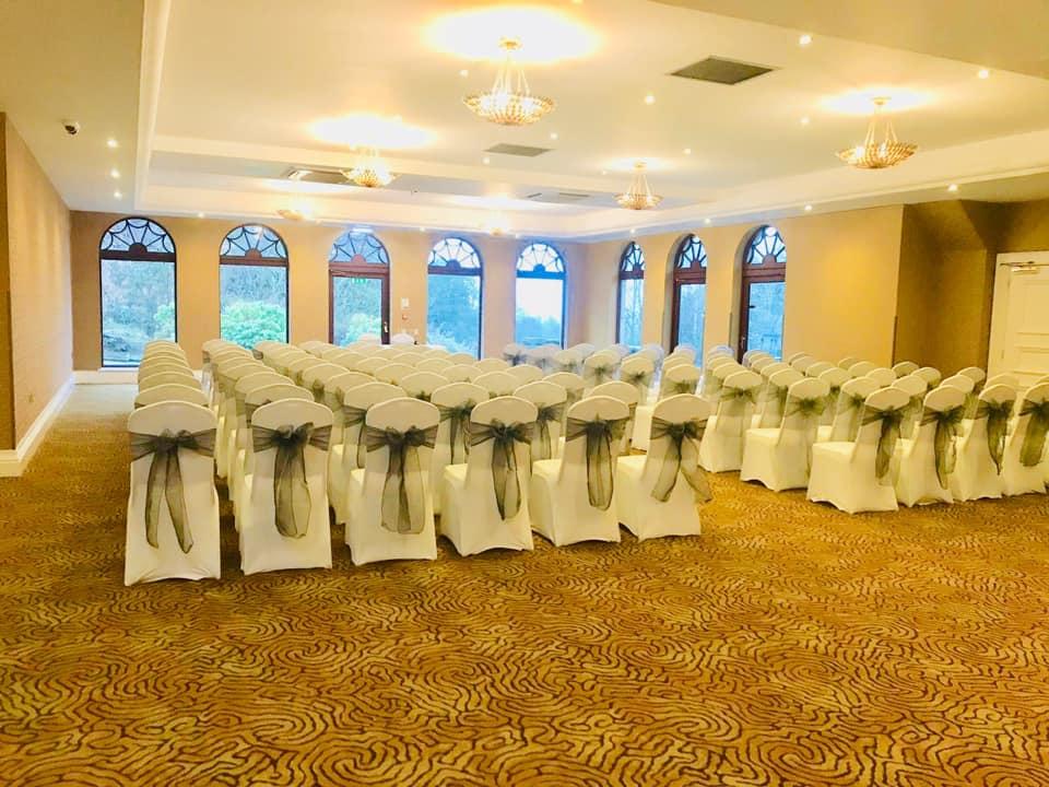 Garden Room at Gleddoch Hotel: elegant chairs, ideal for conferences and weddings.