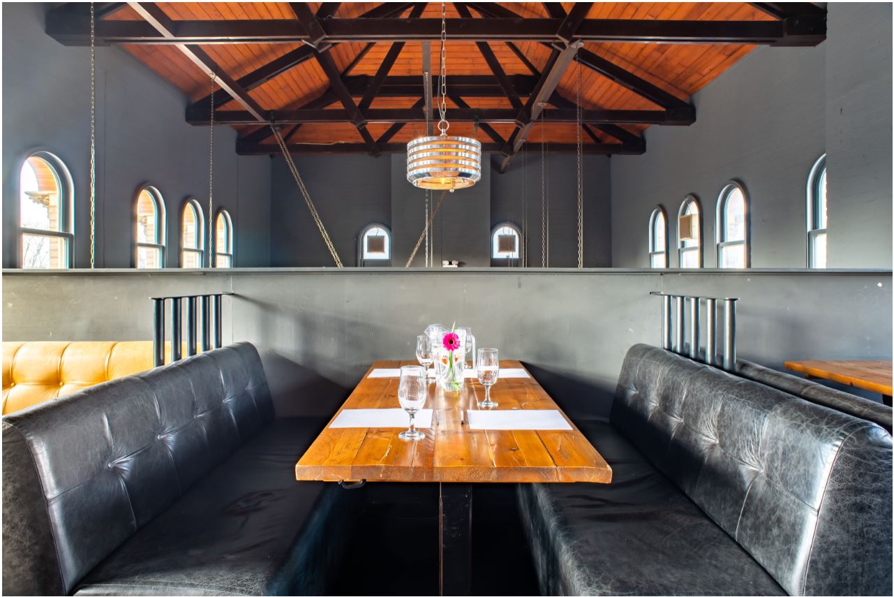 Stylish dining space at The Mezzanine, ideal for events and meetings in Denmark Hill.