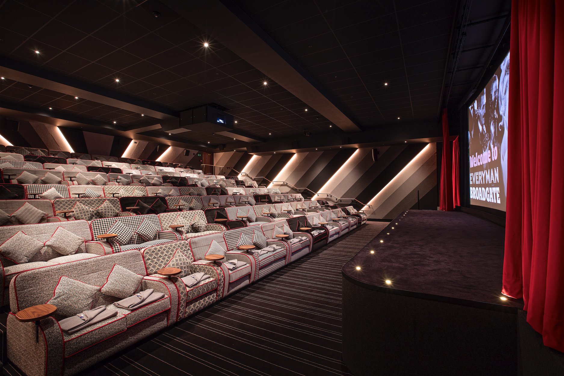 "Everyman Broadgate upscale theater with plush seating for corporate events and screenings"