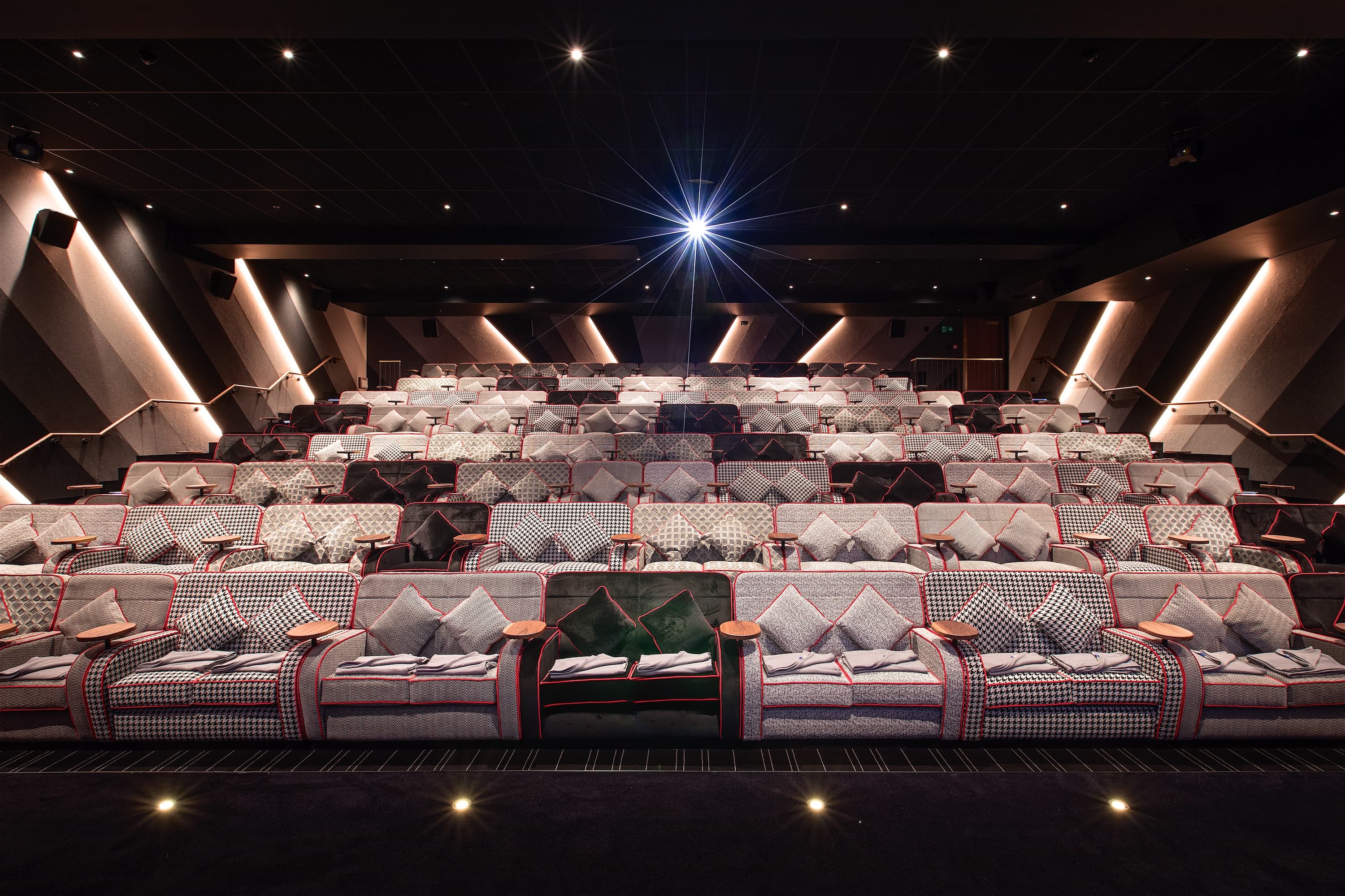 Sophisticated cinema seating in Everyman Broadgate for film screenings and corporate events.
