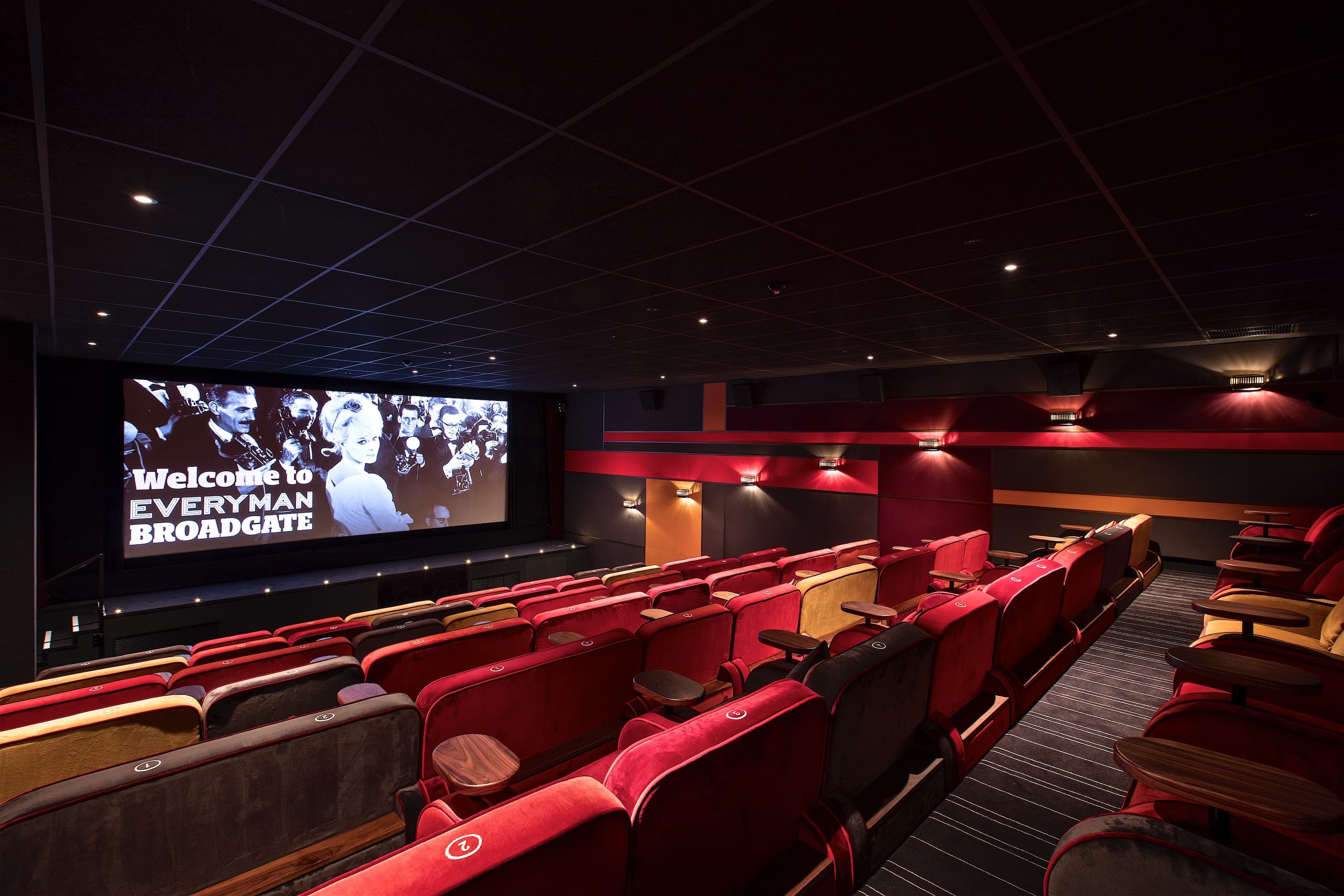 Modern cinema venue with plush seating for film screenings and private events.