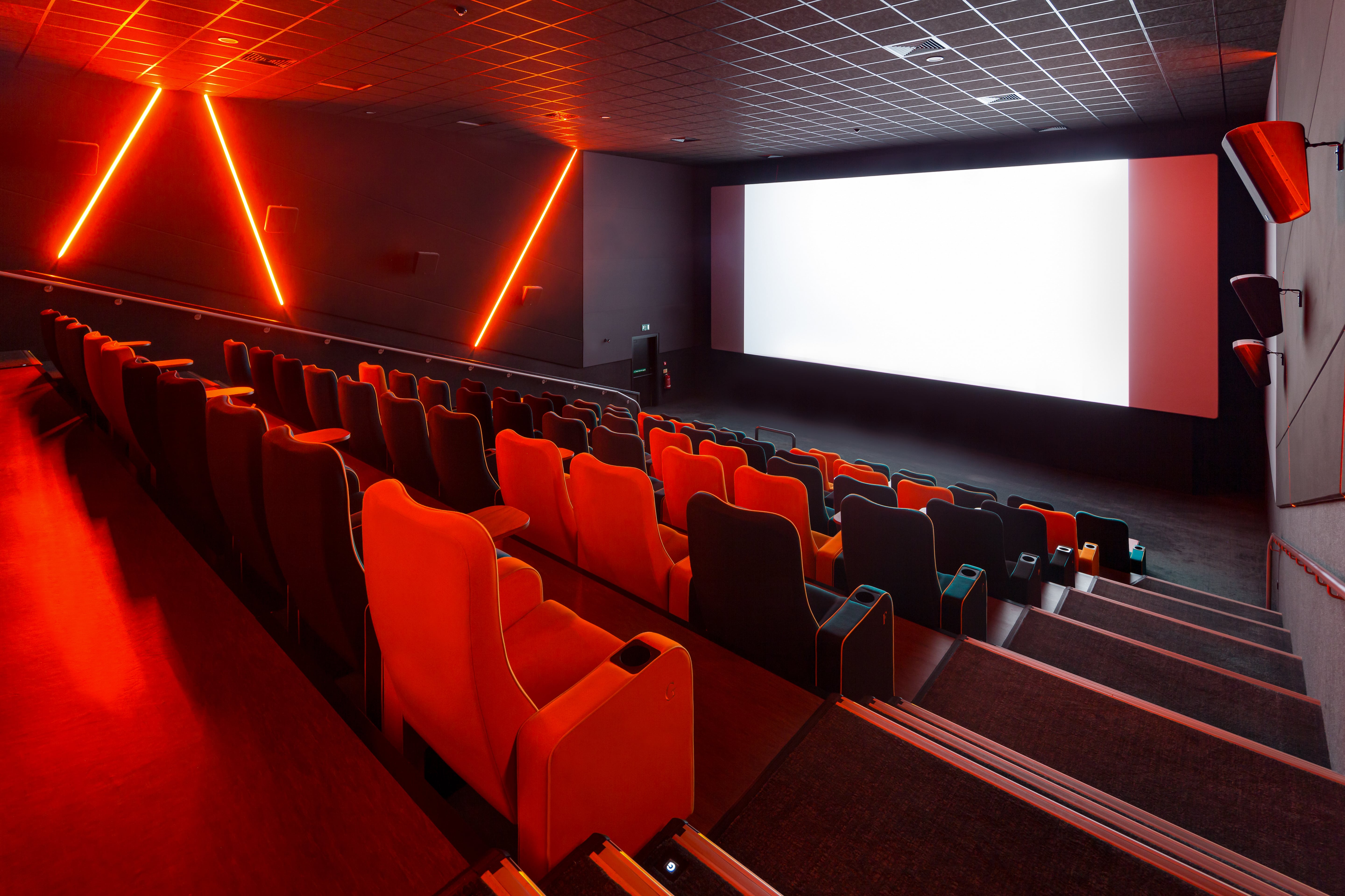 Modern cinema auditorium with sleek seating for film screenings and events.