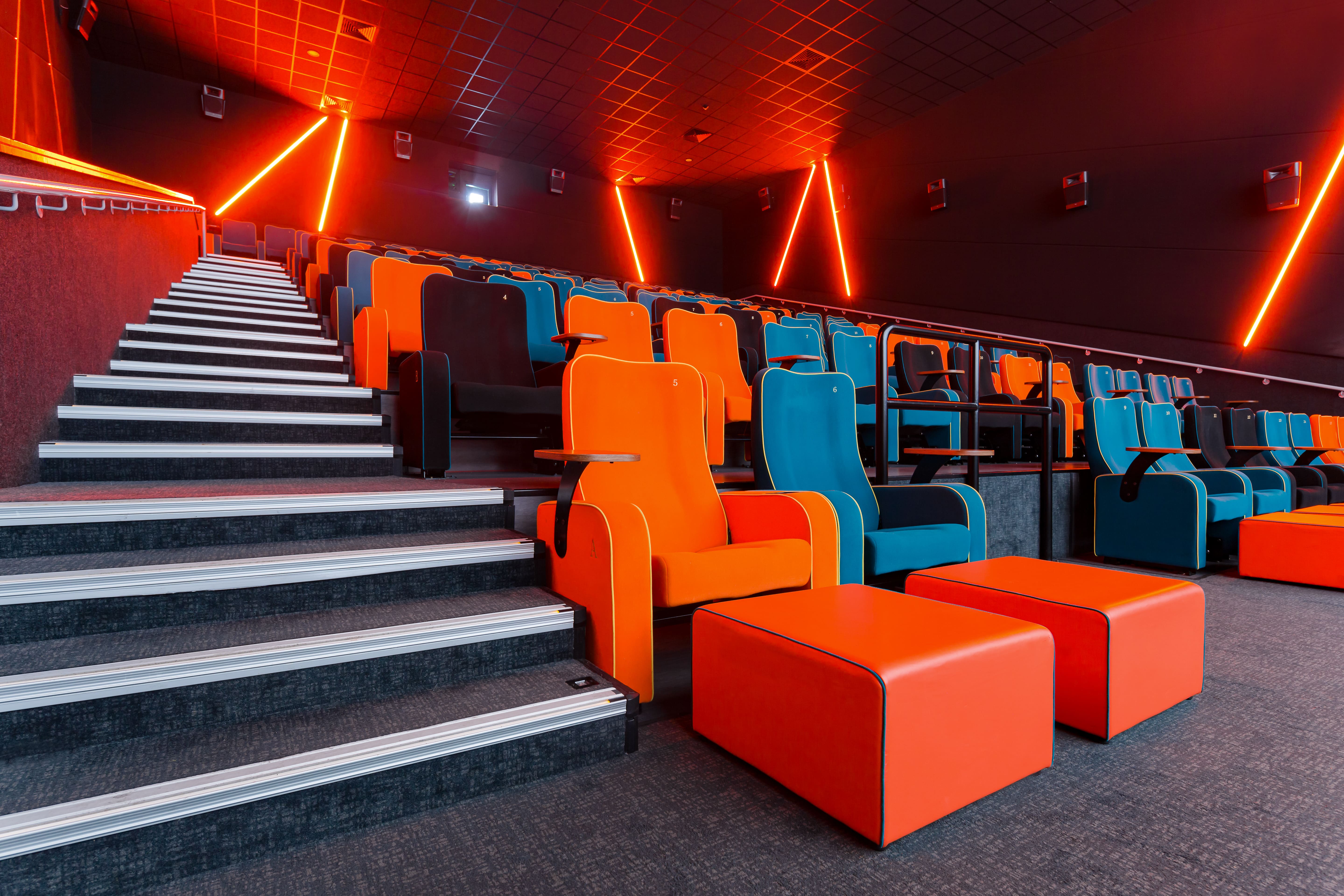 Modern event space in The Light Cinema Stockport with vibrant seating for presentations.
