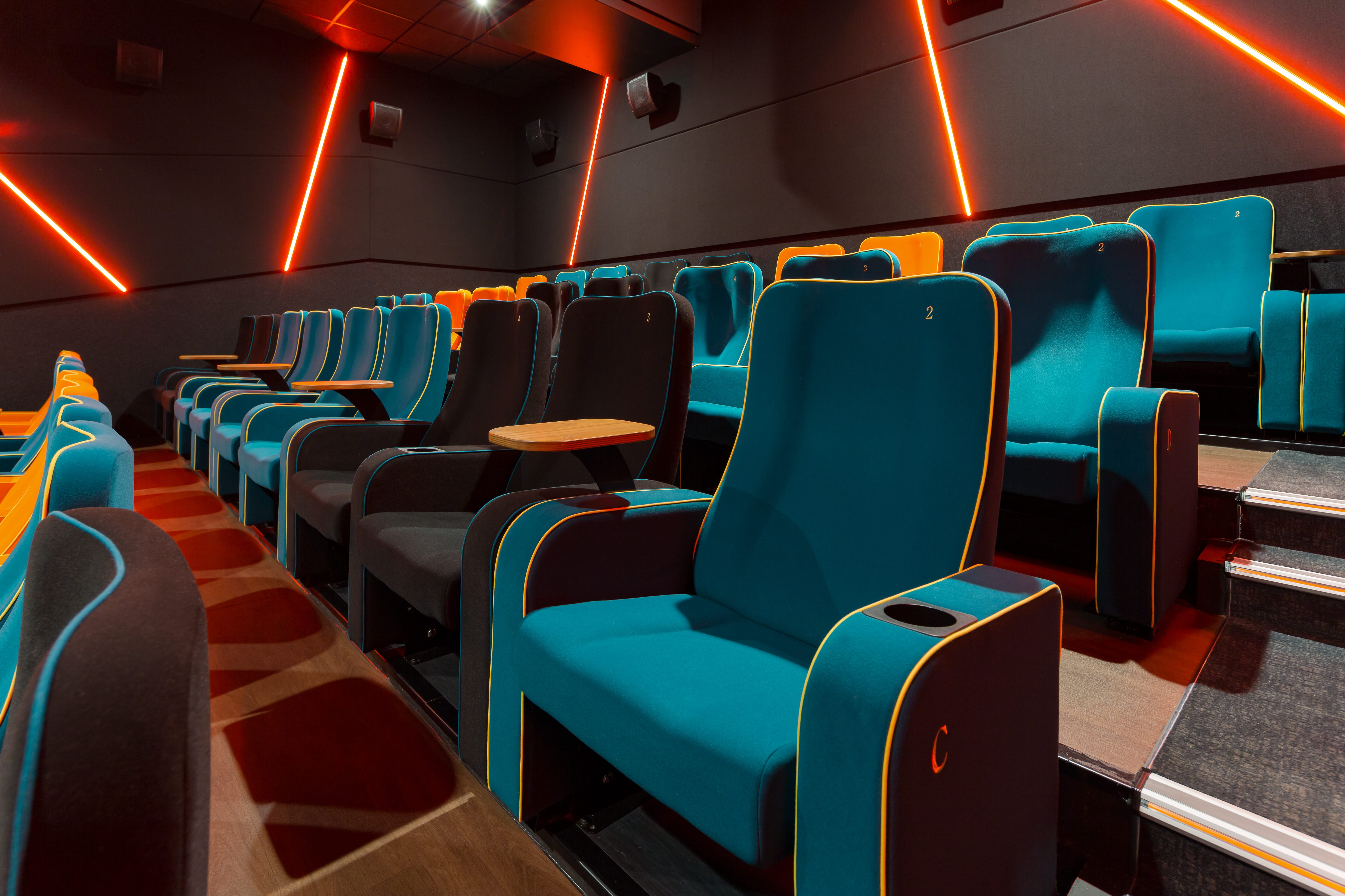 Modern theater seating in The Light Cinema Stockport for film screenings and presentations.