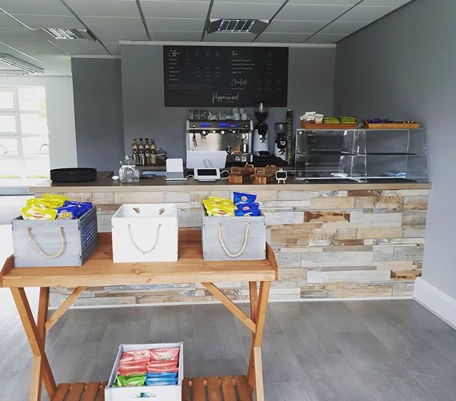 Sleek refreshment station for meetings and events at Pepperwood Kitchen.