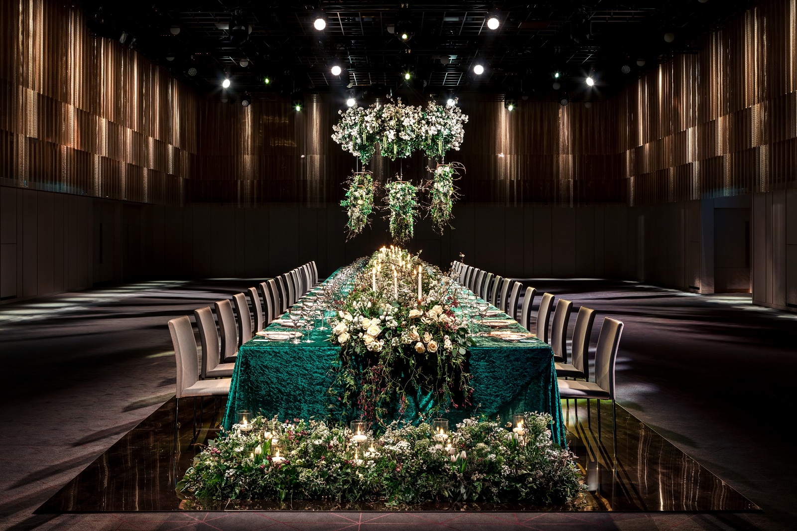 Elegant banquet table with floral decor in Ballroom A, ideal for weddings and corporate events.