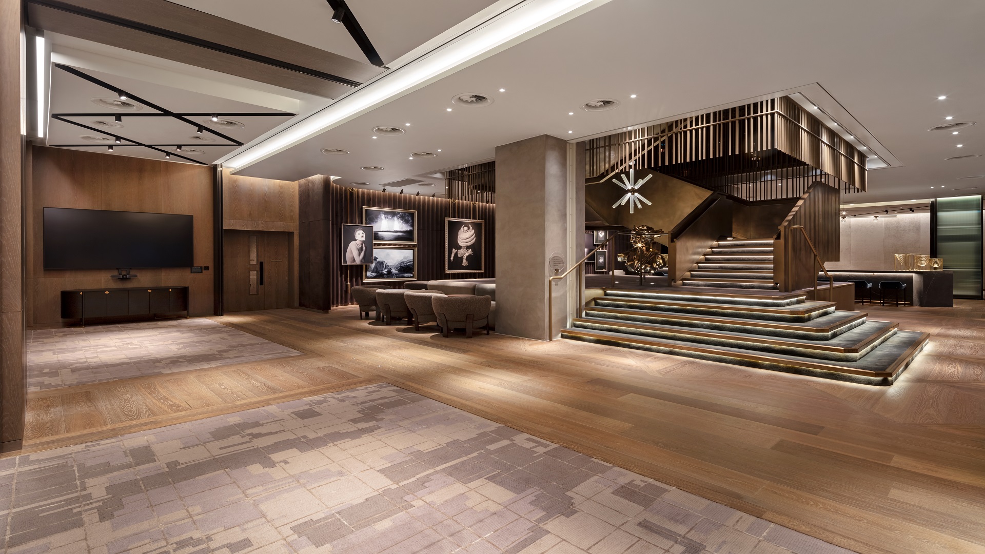Elegant event space at National Gallery, featuring a striking staircase and natural light.