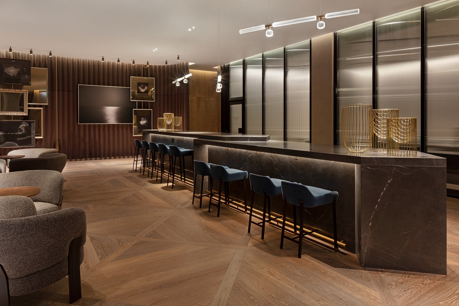 Modern event space at Tate Britain with stylish bar, ideal for networking and receptions.