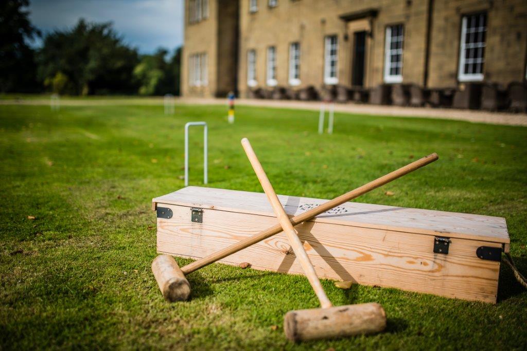 Outdoor venue at Rise Hall with croquet for team-building events and social gatherings.