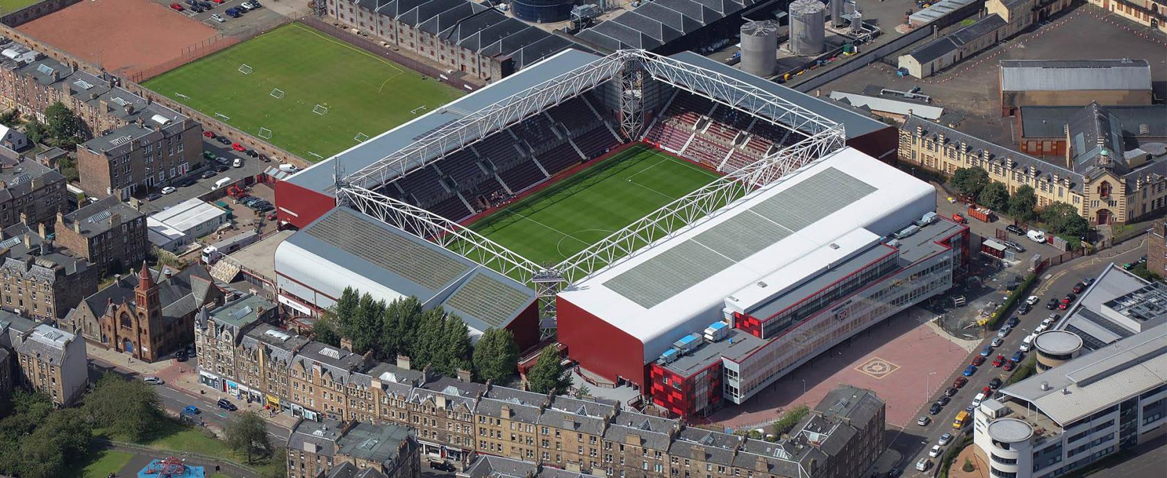 Gorgie Suite stadium, spacious venue for sports and concerts in Heart of Midlothian.