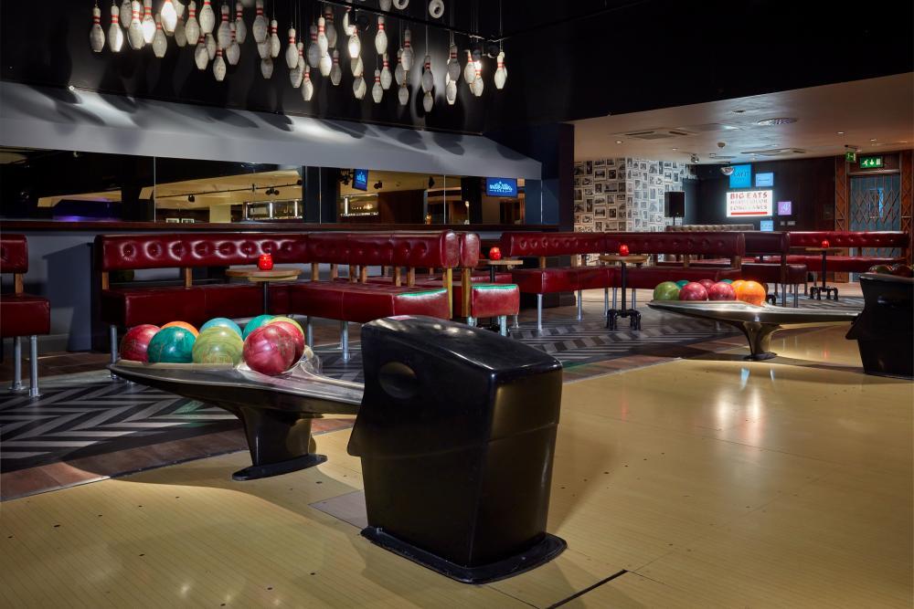 Vibrant bowling alley at All Star Lanes, perfect for corporate events and team-building.