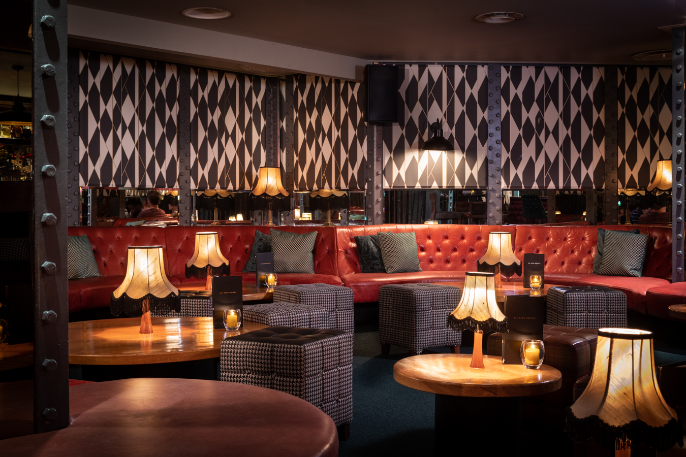 Stylish lounge in Main Hall Exclusive, All Star Lanes for networking events and cocktail receptions.