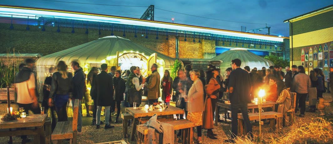 Yurt Cafe outdoor event space with unique tents, ideal for networking and gatherings.