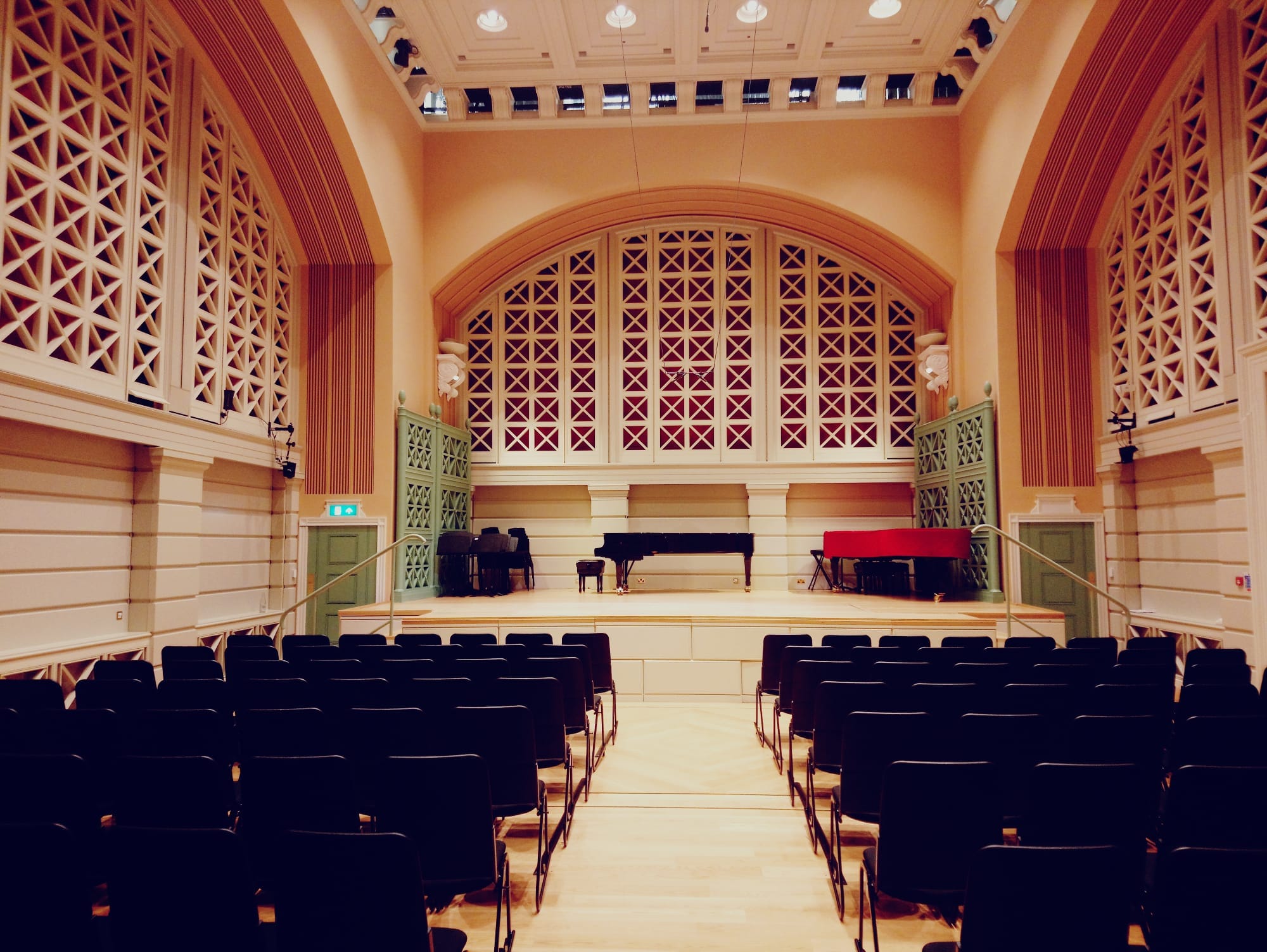 Performance Hall at Royal College of Music, featuring elegant architecture for concerts and events.