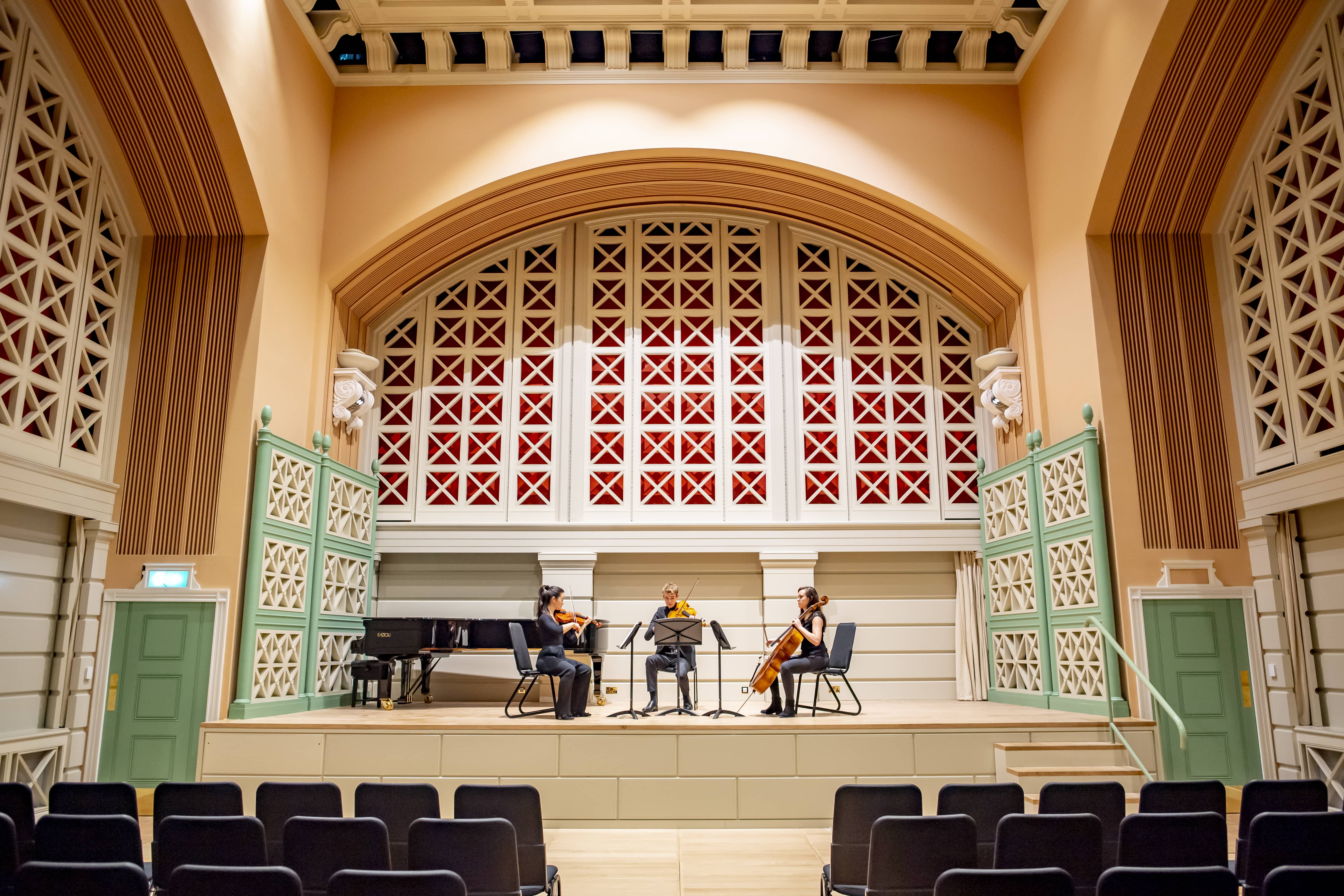 Performance Hall at Royal College of Music, elegant venue for concerts and events.