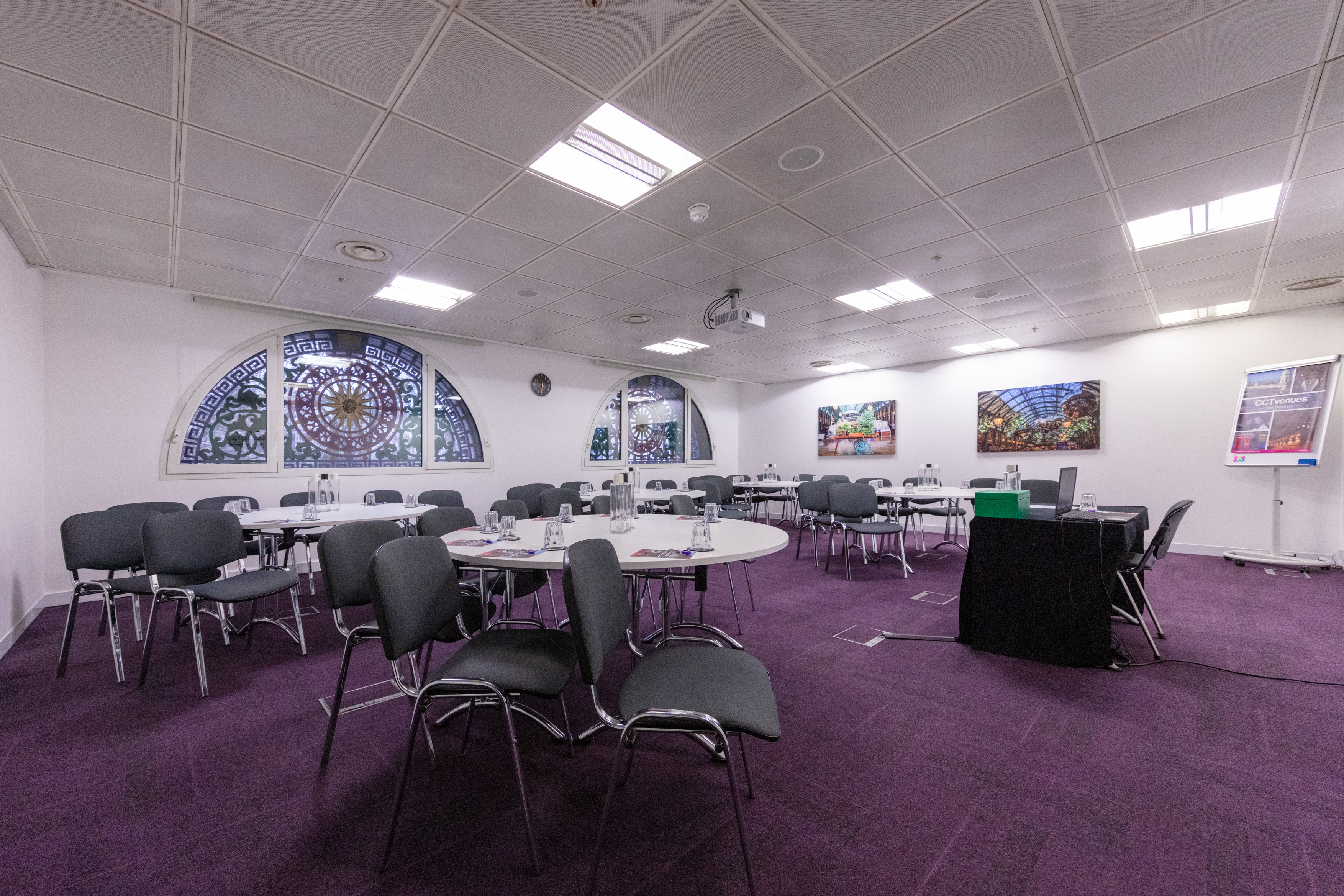Covent Garden meeting space with stained glass, ideal for events and presentations.