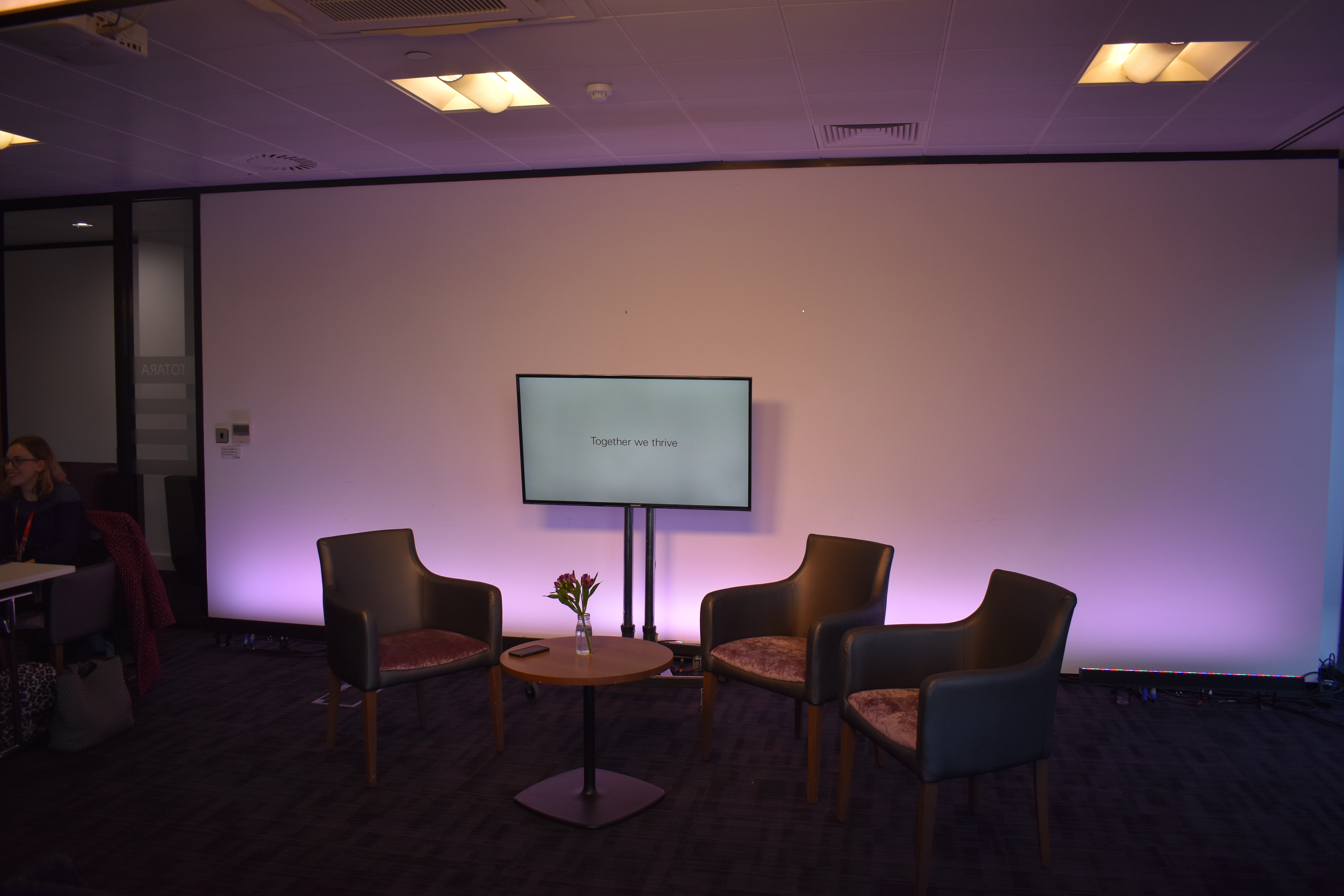 Event space at Billingsgate, featuring stylish chairs for panel discussions and presentations.