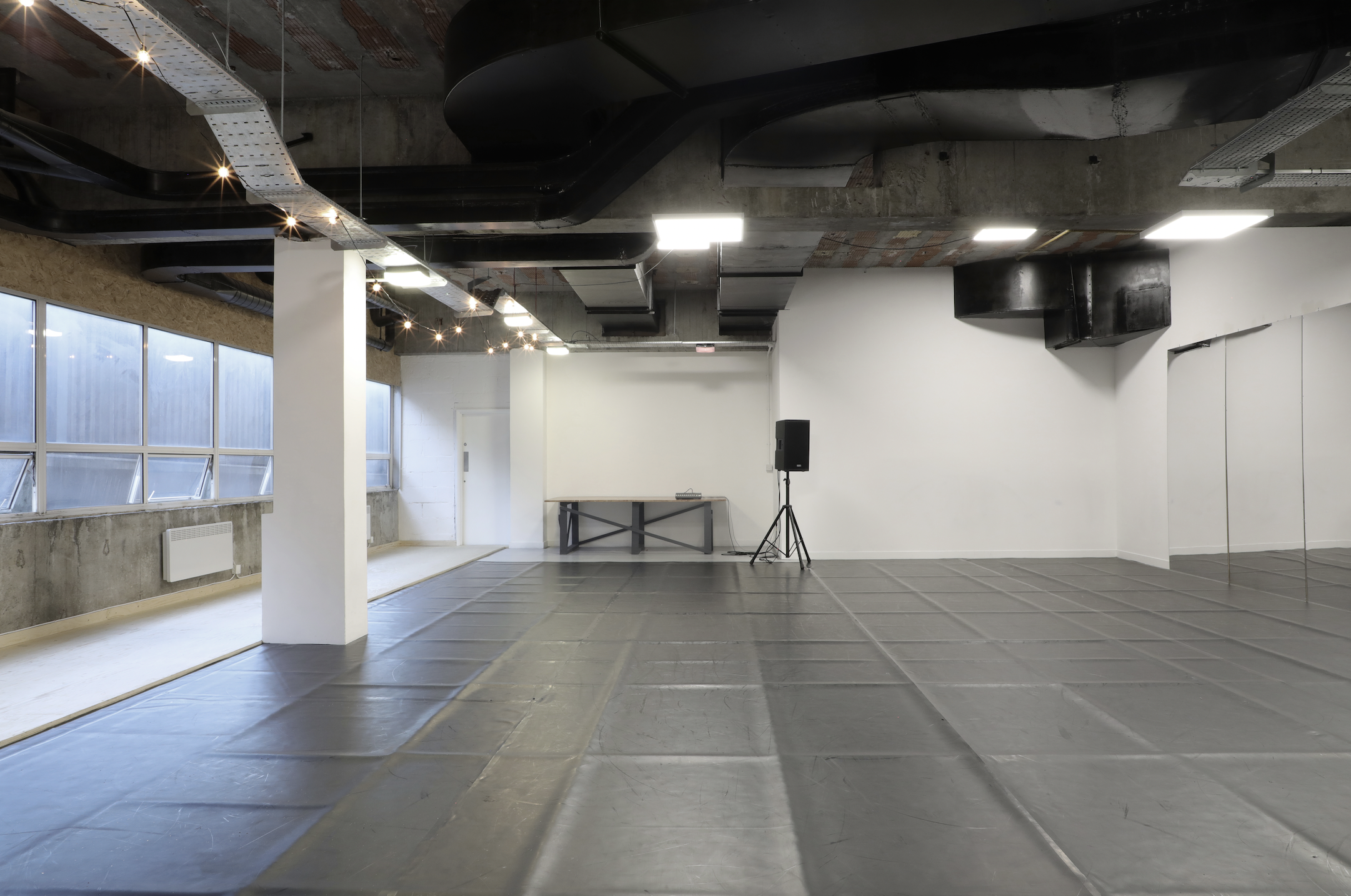 Versatile dance studio with natural light, ideal for workshops and social gatherings.