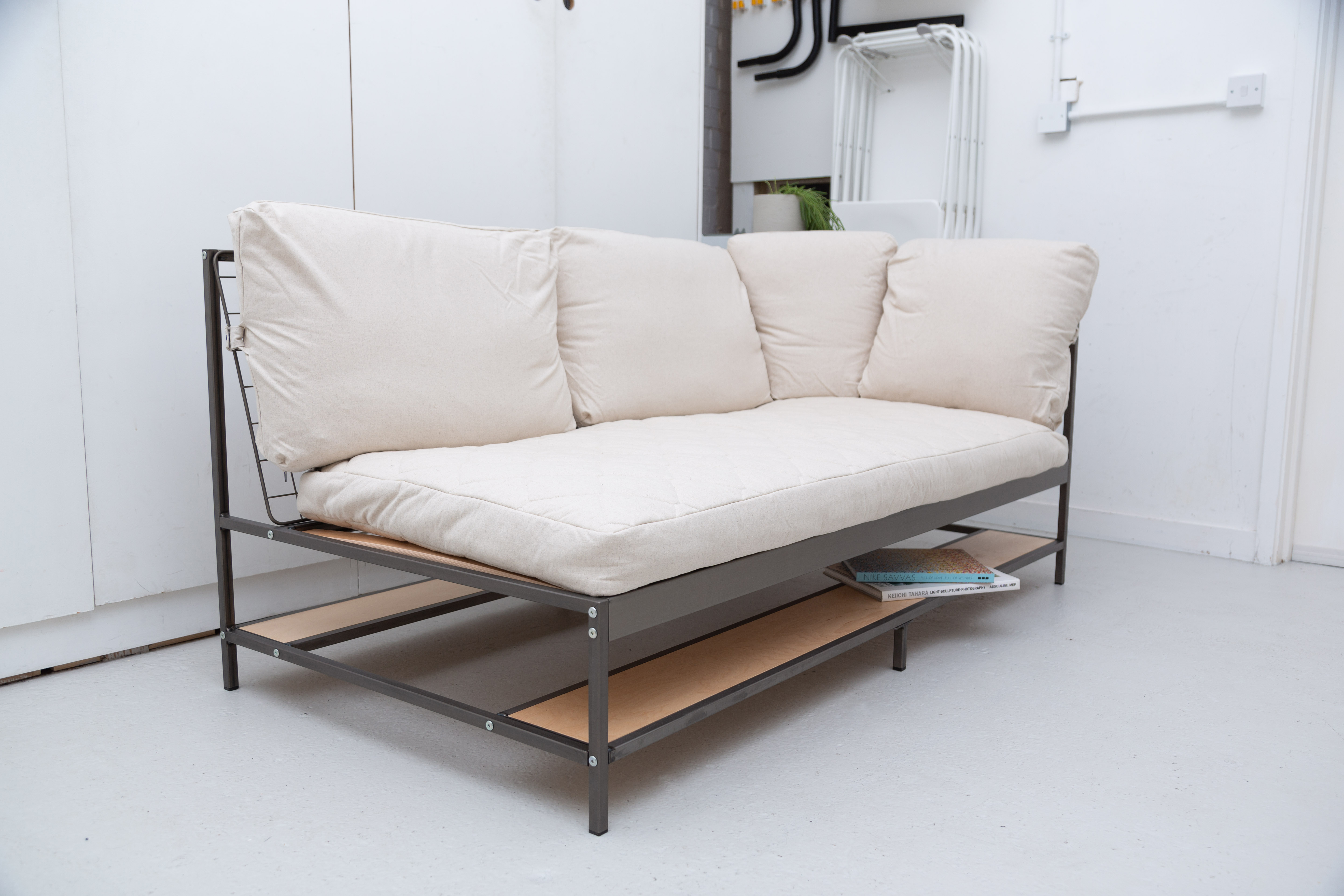 Modern minimalist sofa in Cove Studio, perfect for event breakout areas and networking.