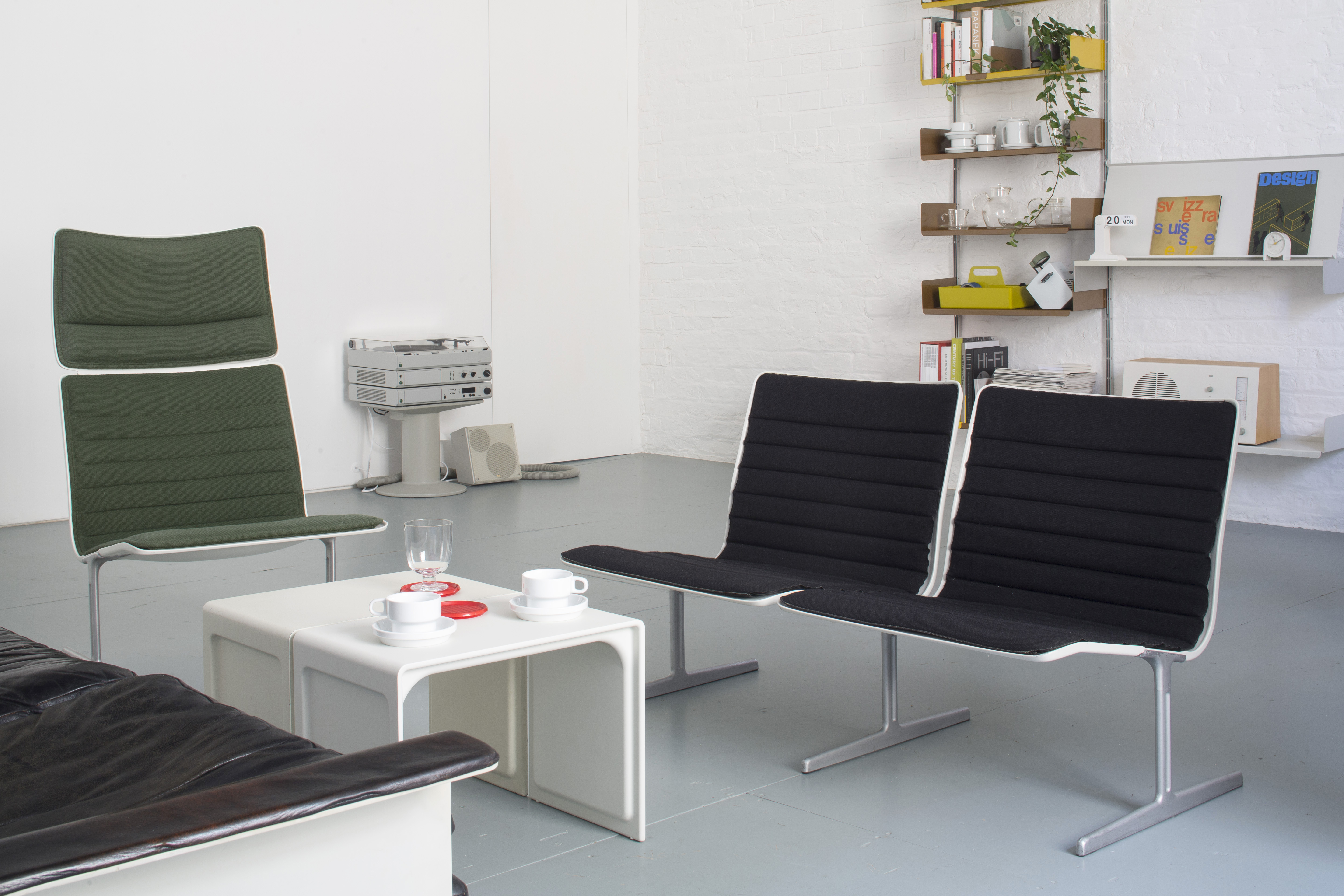 Modern minimalist seating area for informal meetings and networking events.