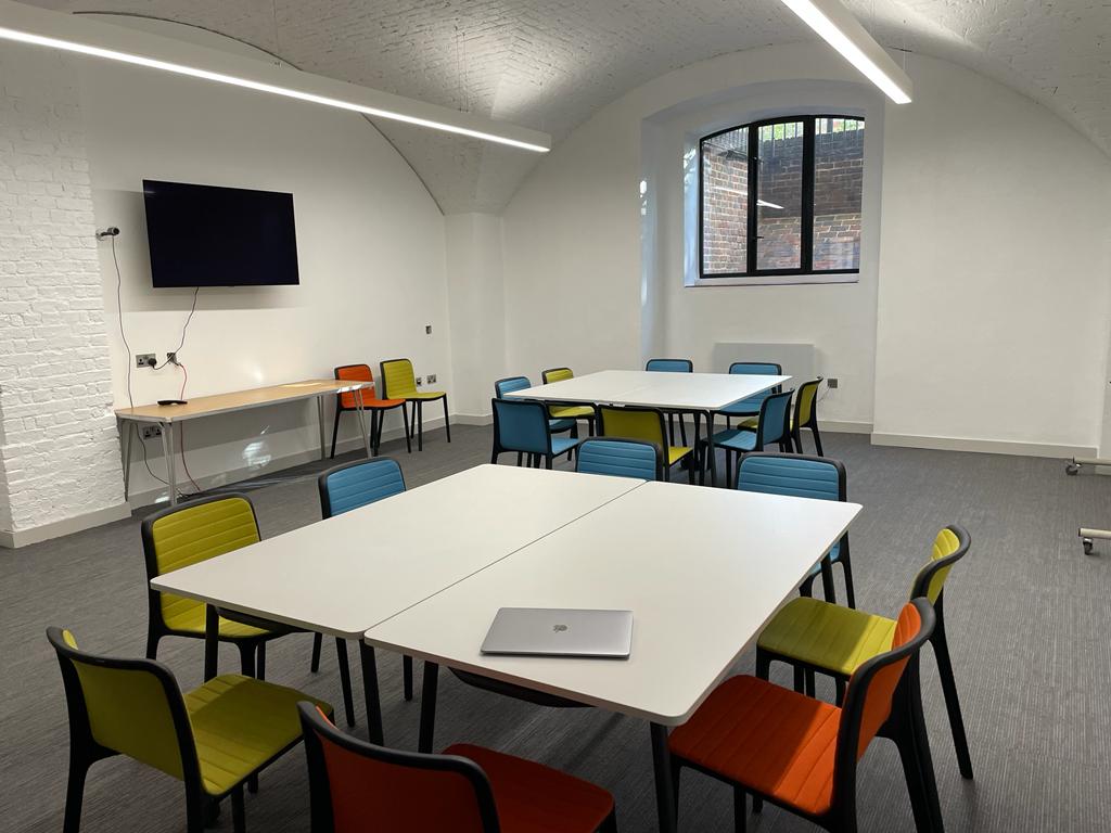 Modern meeting room at St John's Church Waterloo, ideal for workshops and presentations.