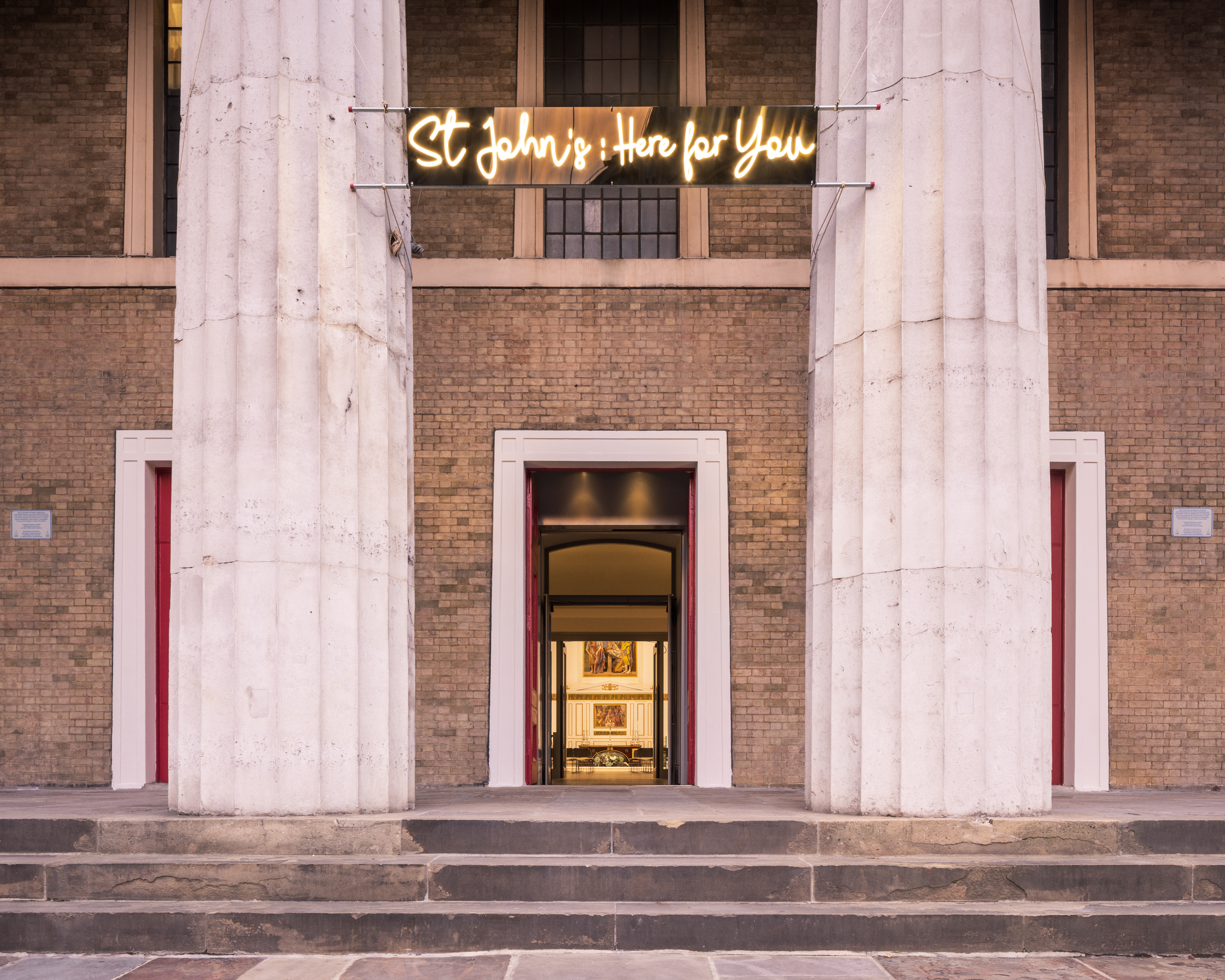 St John's Church Waterloo entrance with grand columns, ideal for memorable events and gatherings.