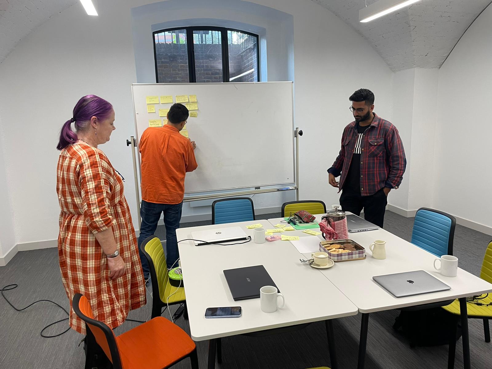 Meeting room in St John's Church Waterloo with interactive whiteboard for collaborative brainstorming.