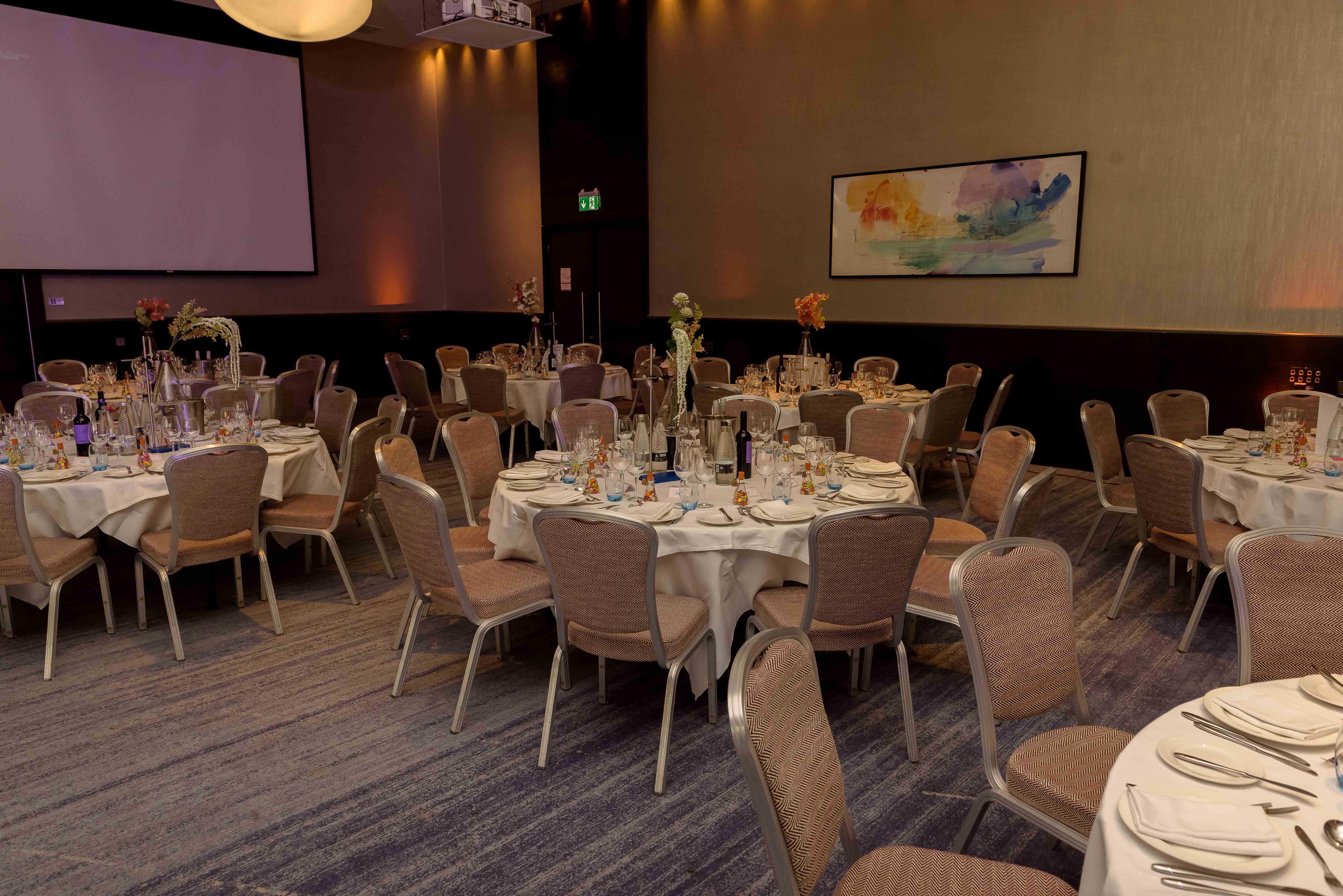 Elegant banquet setup at Tower AB, Hilton London Tower Bridge for corporate events.