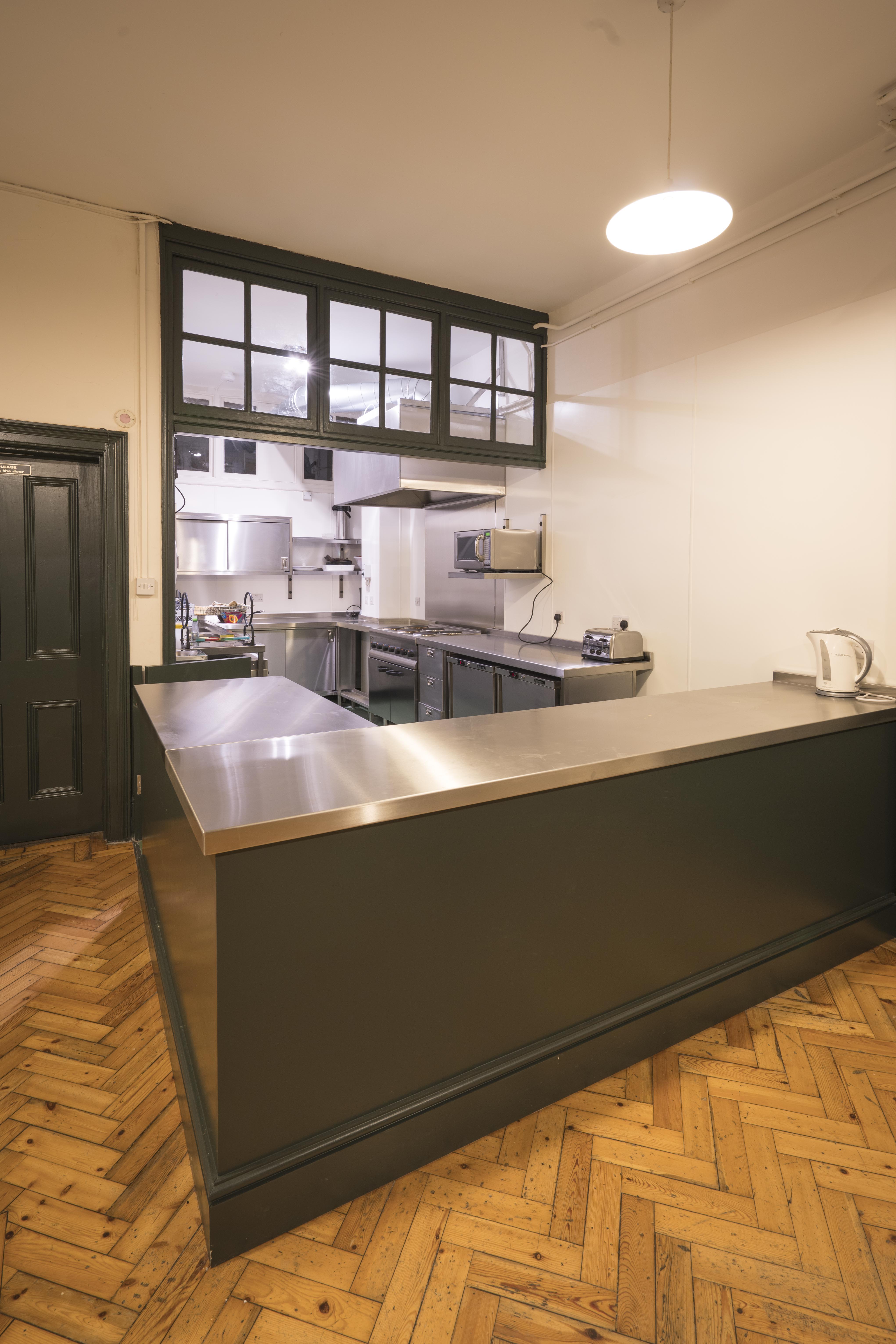 Modern commercial kitchen in Unity Islington, ideal for corporate catering events.