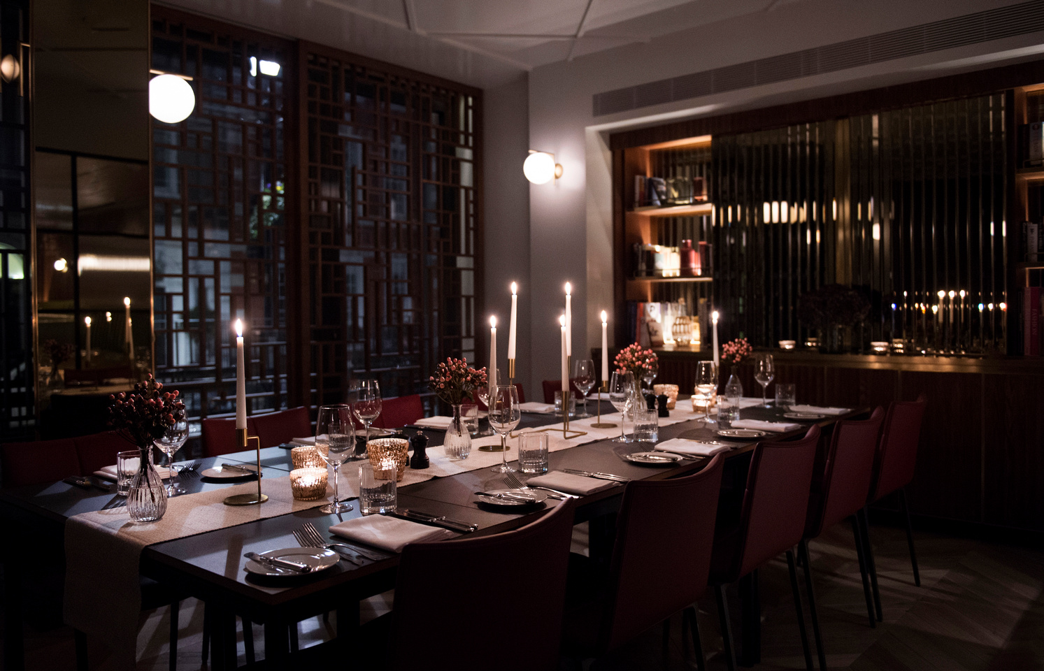 Elegant dining table with candlelight at Number Six, perfect for intimate gatherings and corporate events.