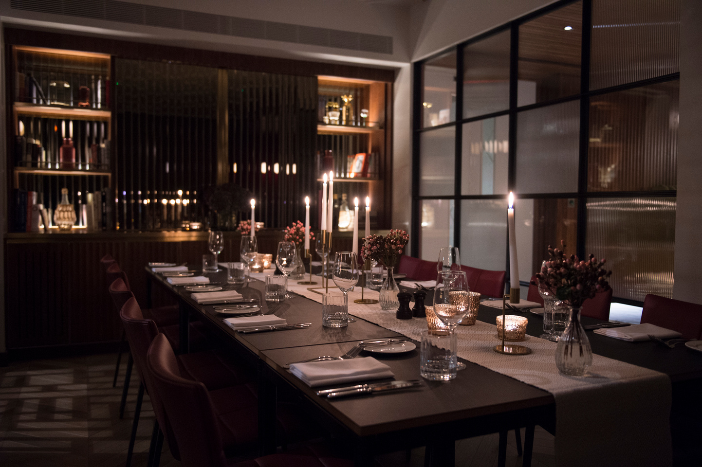 Elegant dining table at Number Six, Marylebone, perfect for intimate gatherings and corporate dinners.