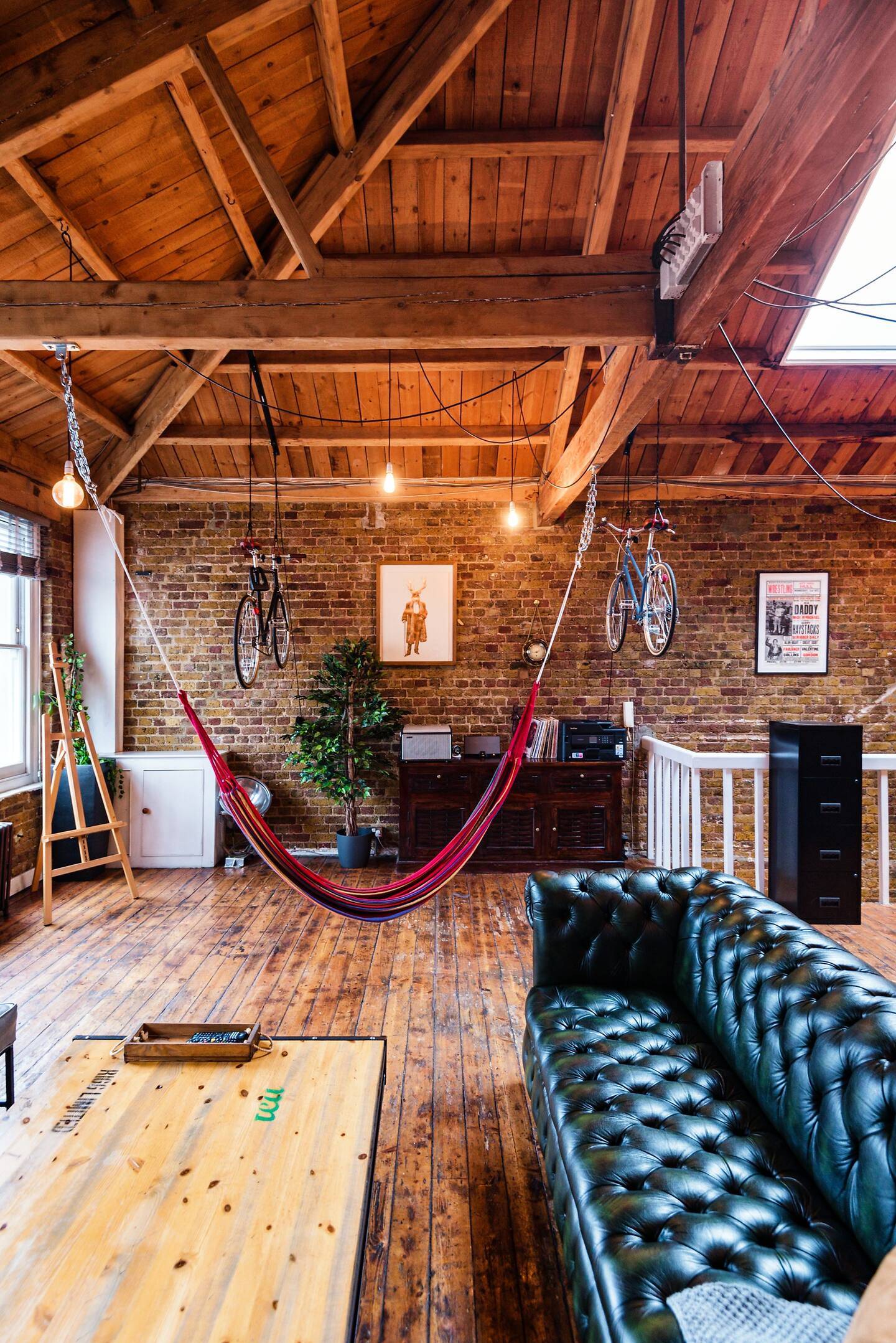Creative meeting space in Shoreditch with hammocks, ideal for workshops and team-building.