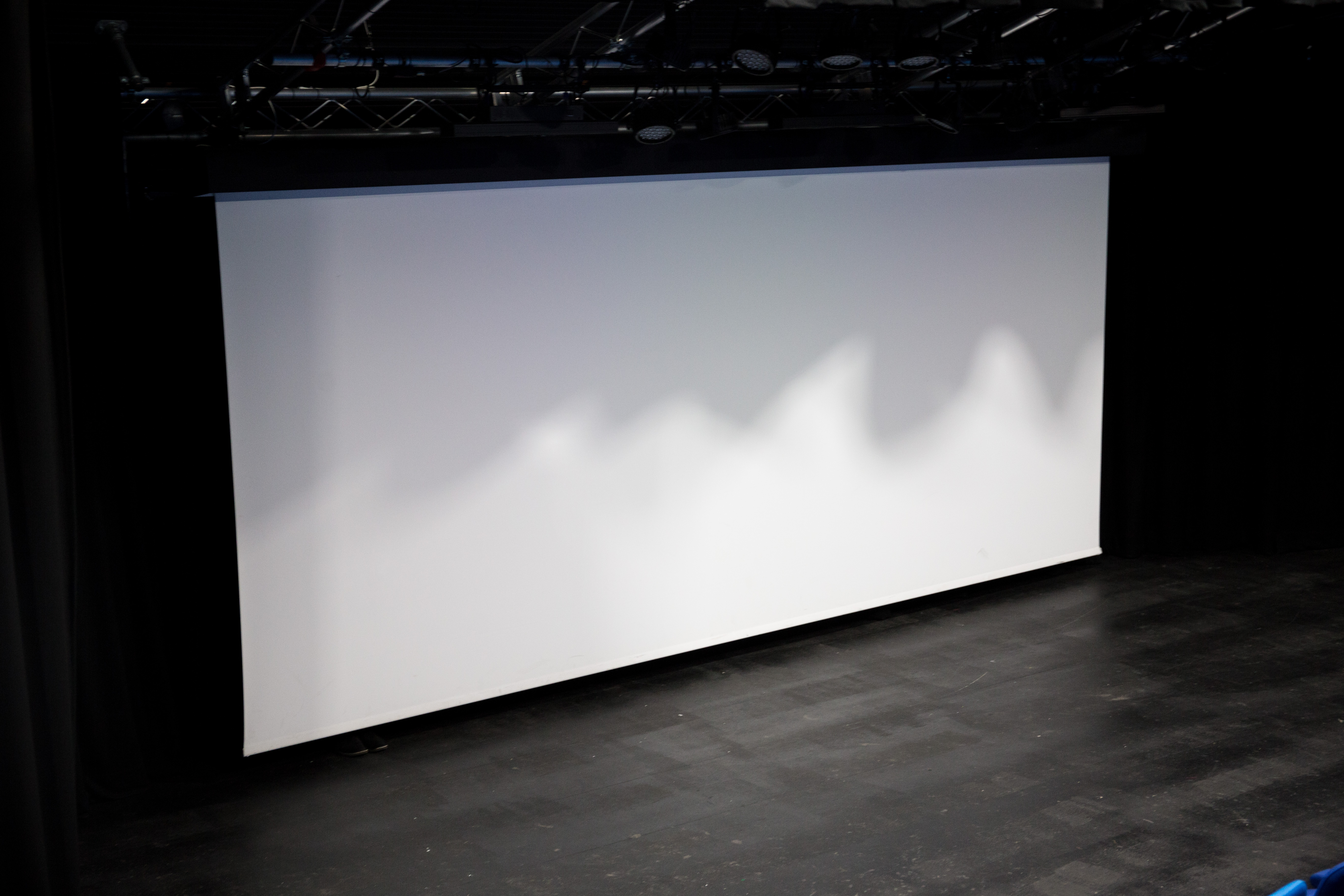 Blank projection screen in West Studios, Chesterfield College for conferences and workshops.
