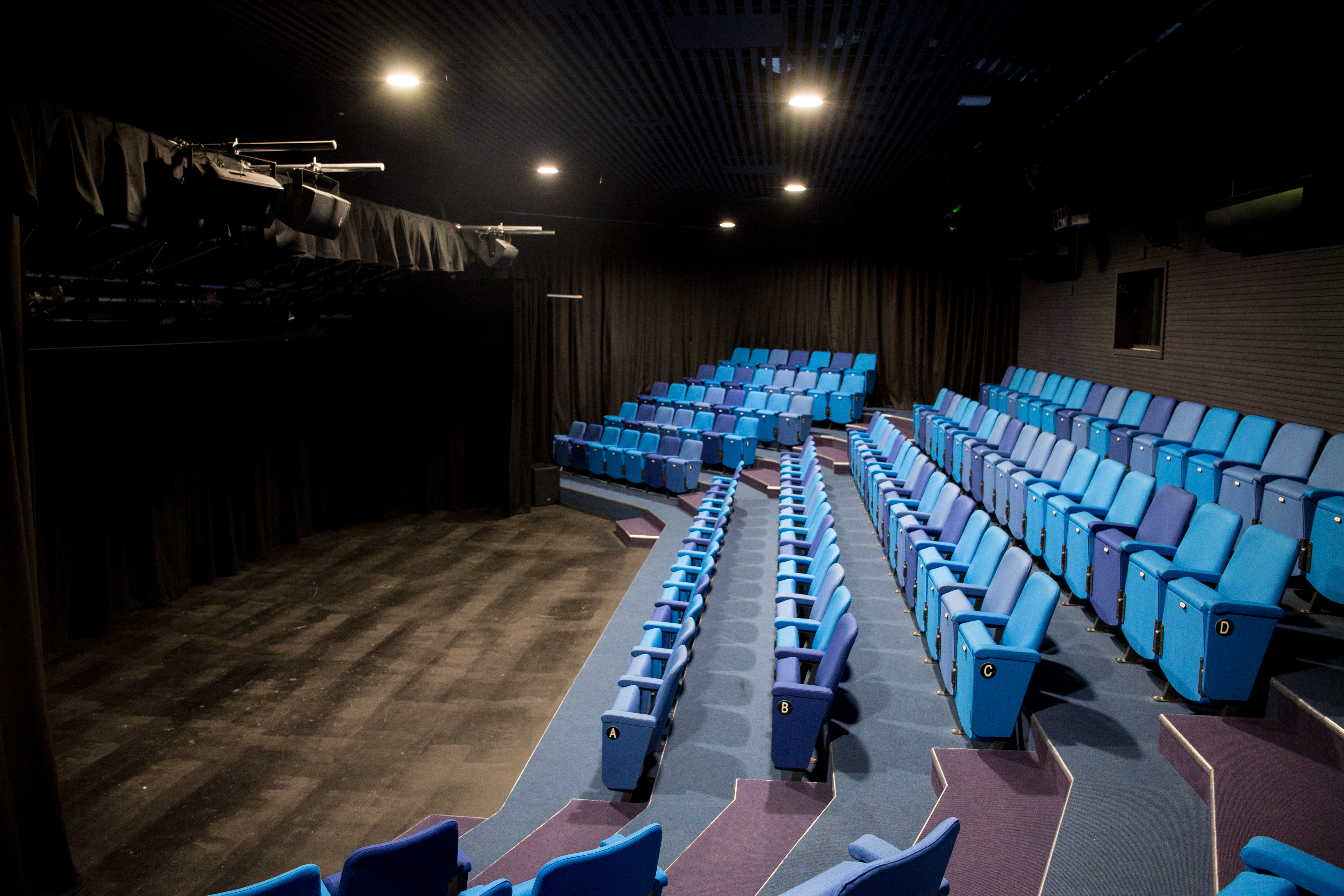 Chesterfield College theater with tiered seating for presentations and performances.