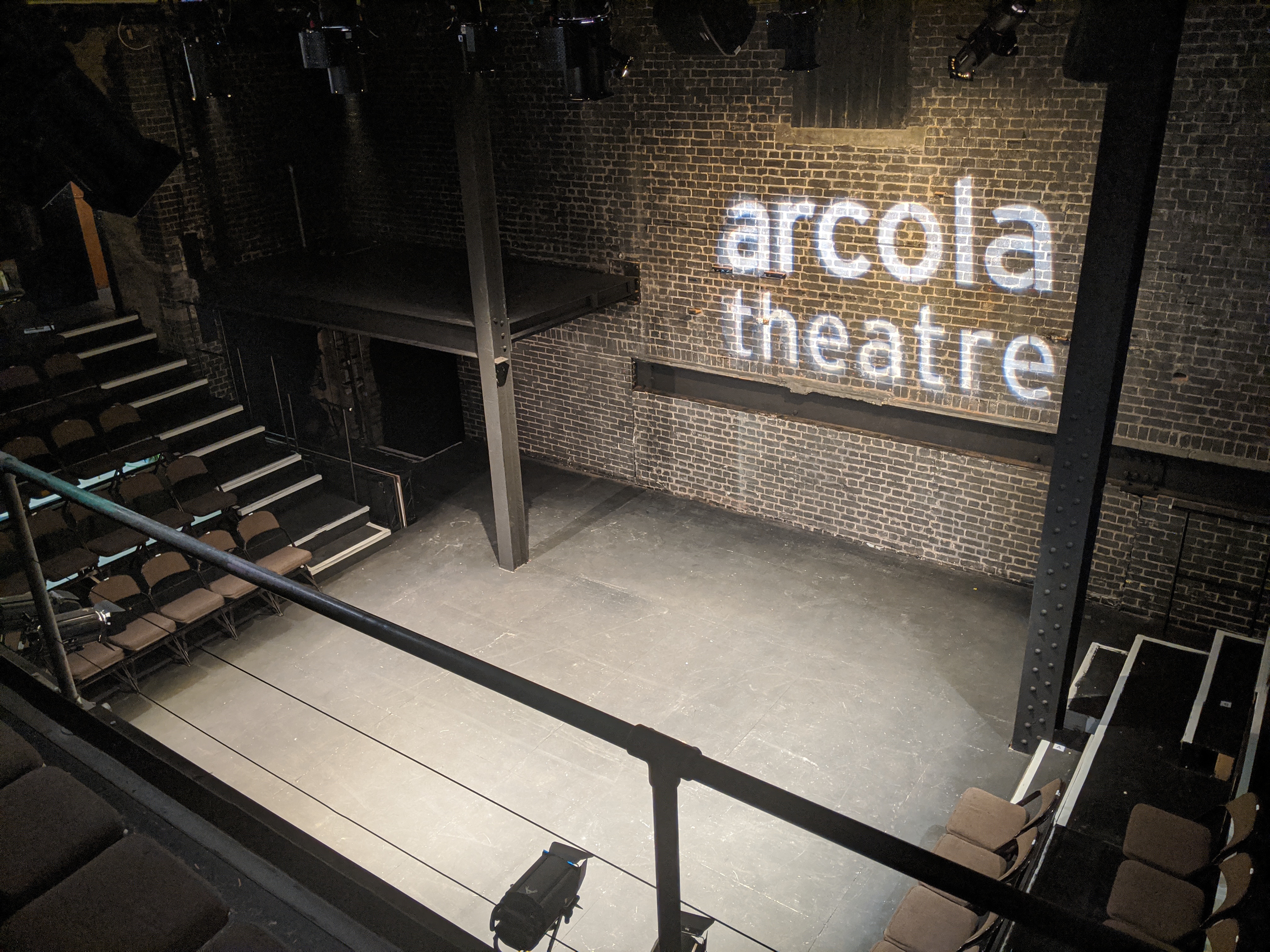 Versatile event space in Arcola Theatre with exposed brick for creative gatherings.