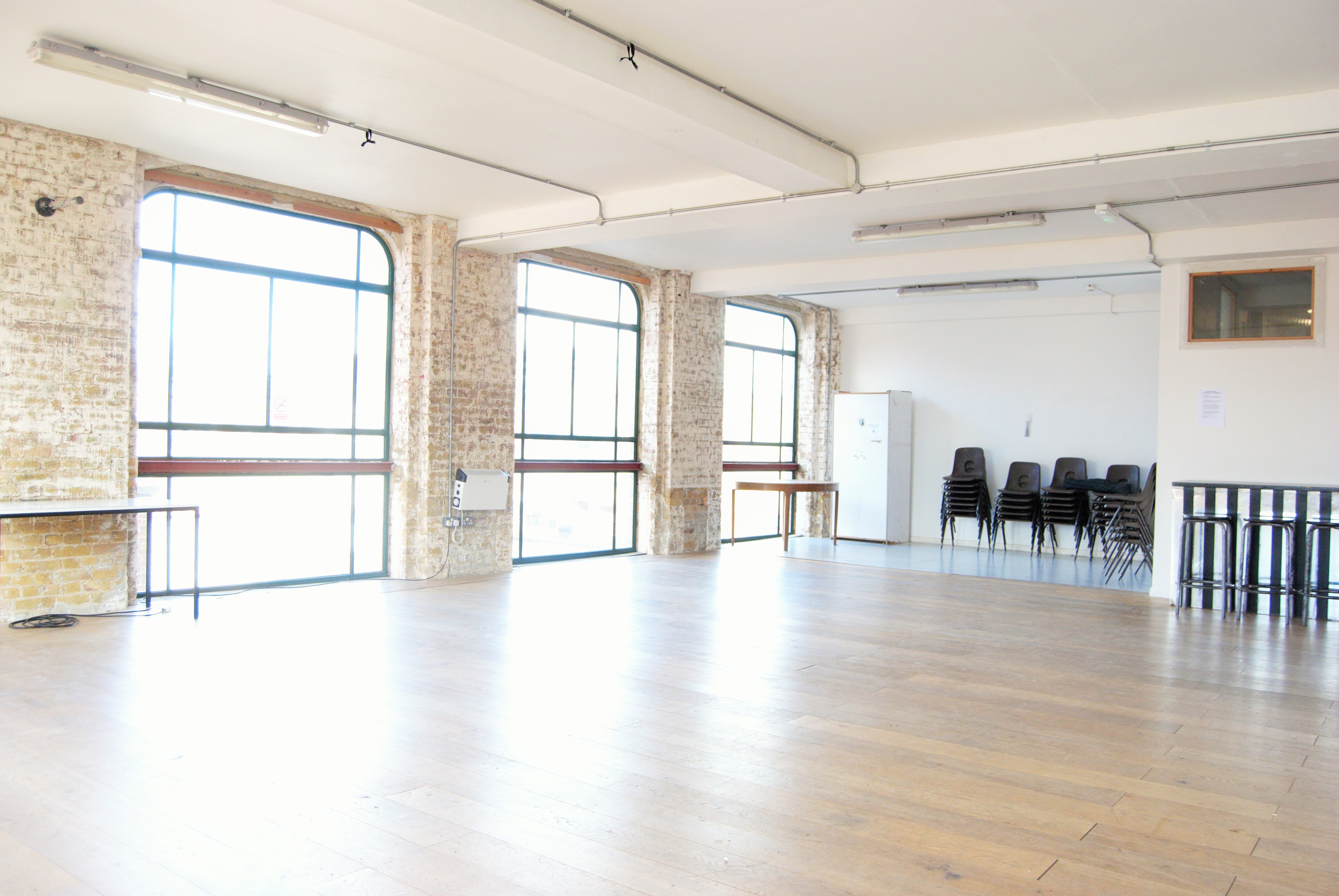 Spacious Studio 4 at Arcola Theatre, ideal for workshops and social gatherings.