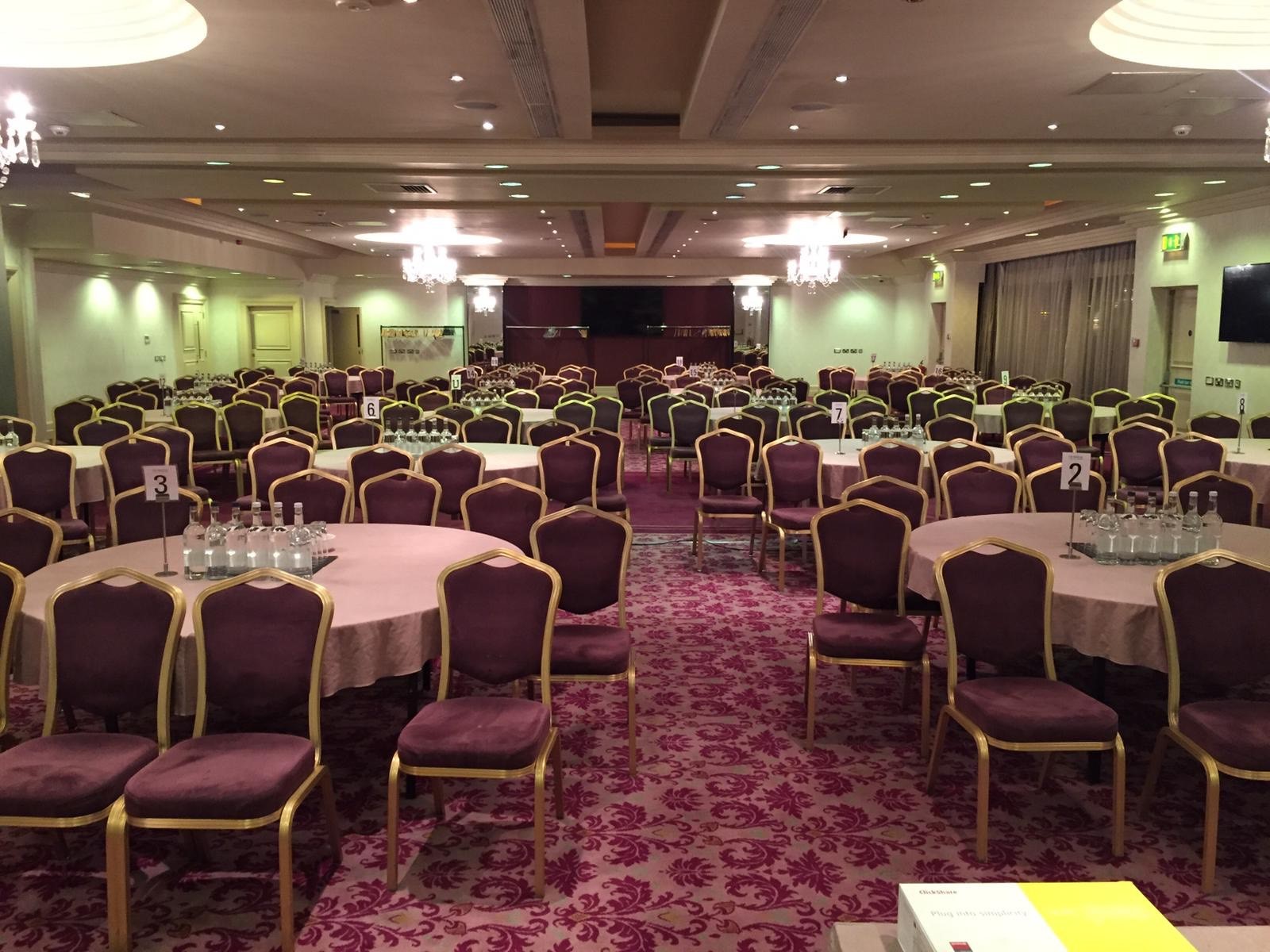Ballroom Suite at The Bristol with elegant purple chairs, ideal for conferences and banquets.