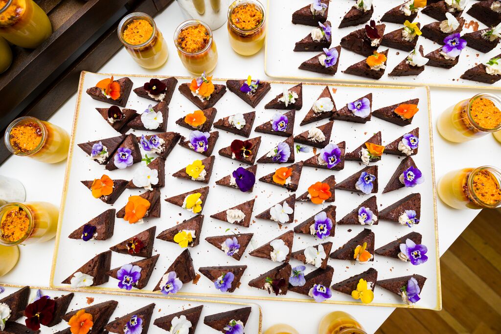 Elegant dessert display, cocktail reception, university event
