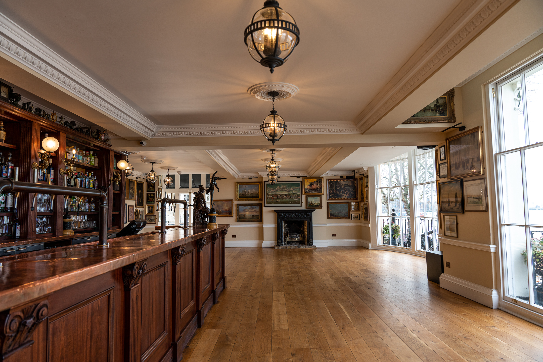 Hawke and Howe Bar at Trafalgar Tavern, elegant venue for events and socializing.