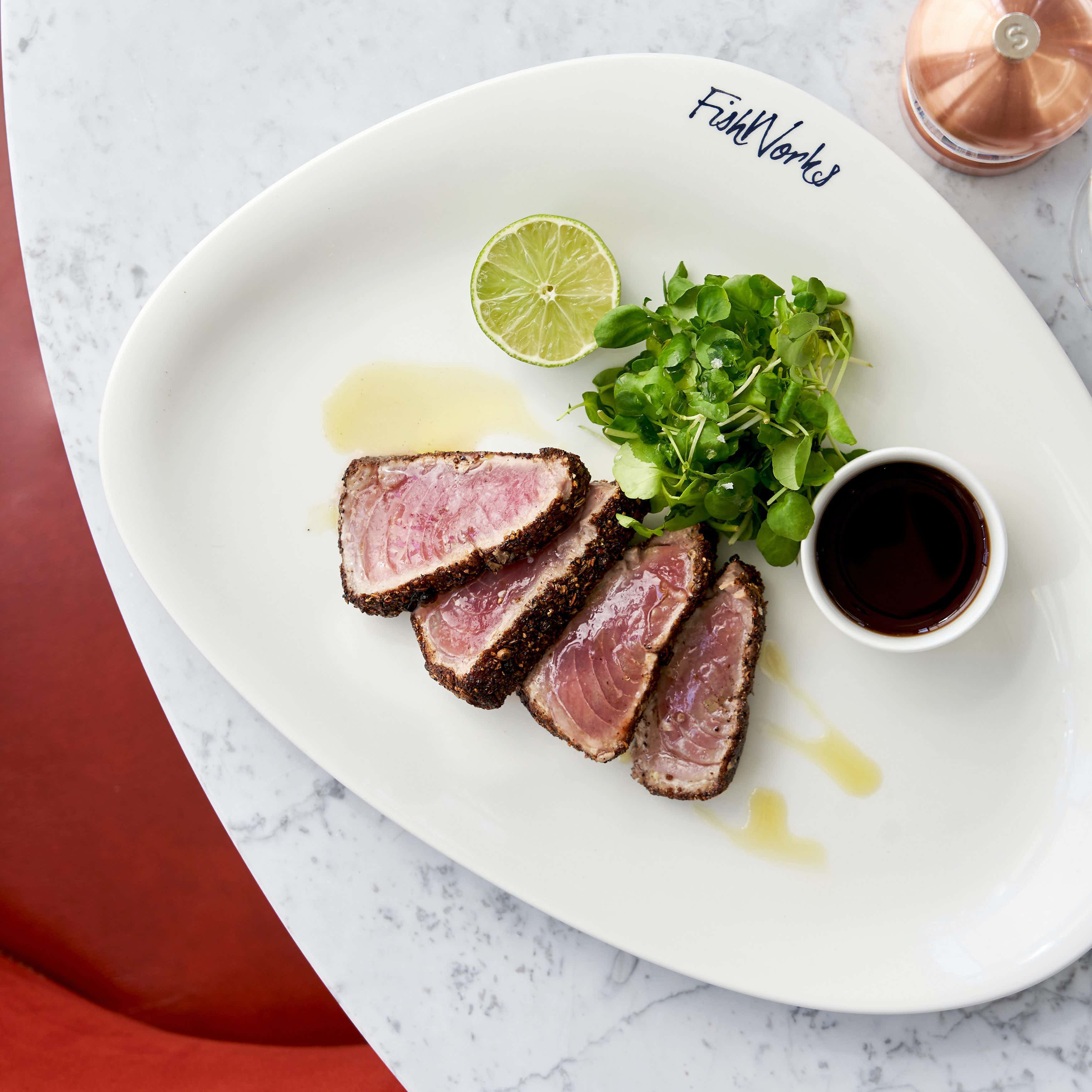 Seared tuna dish with microgreens at The Cove, upscale dining for events in Covent Garden.