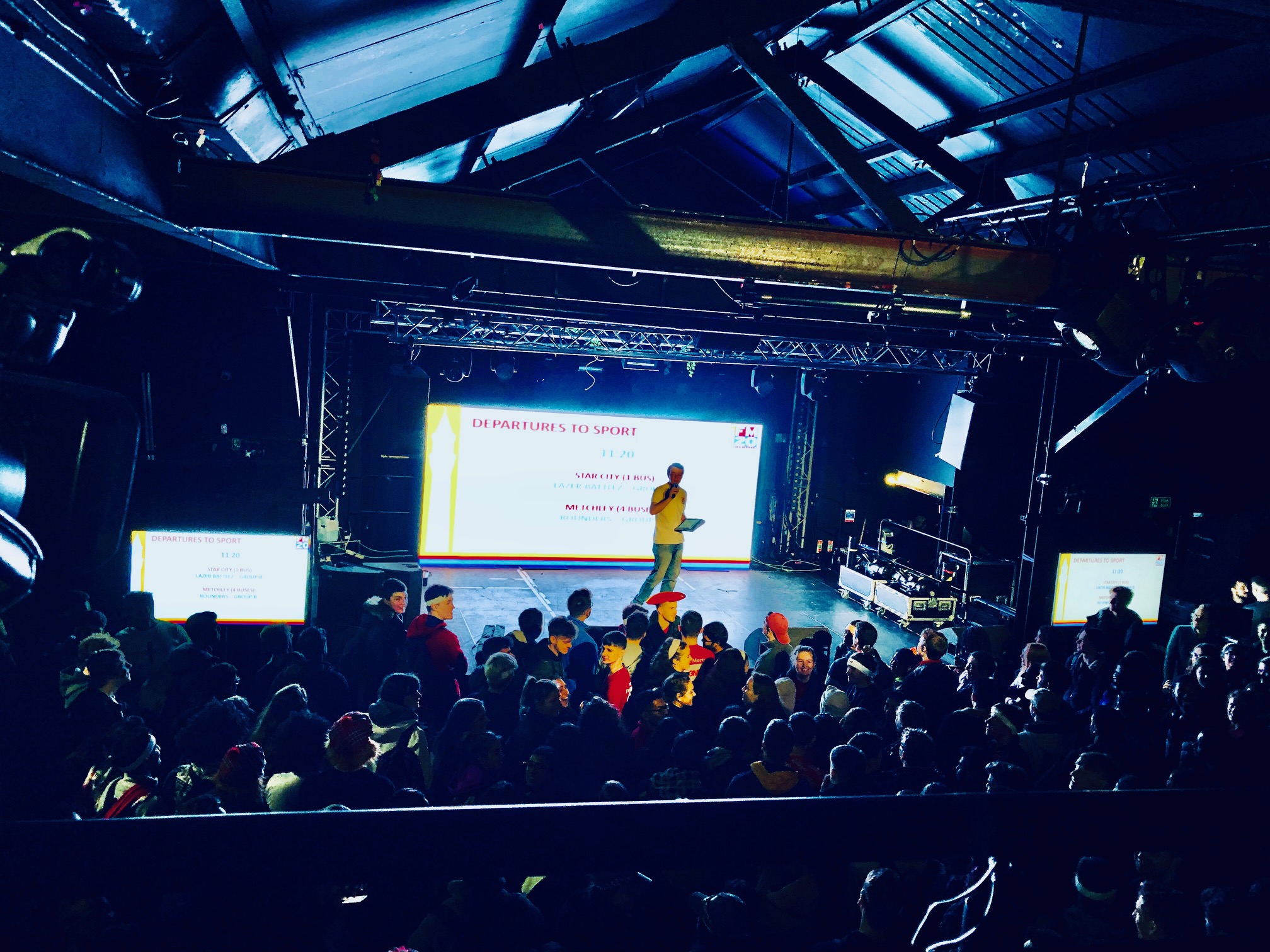Blackbox event space in XOYO Birmingham with engaging speaker and dynamic audience interaction.