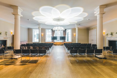 Filming at RSA House: modern event space with flexible seating for corporate meetings.