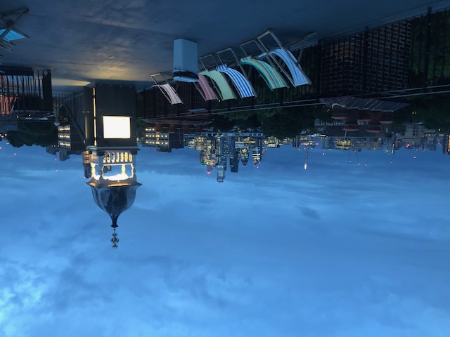 Rooftop terrace at Oxford House with city skyline, ideal for evening events and gatherings.