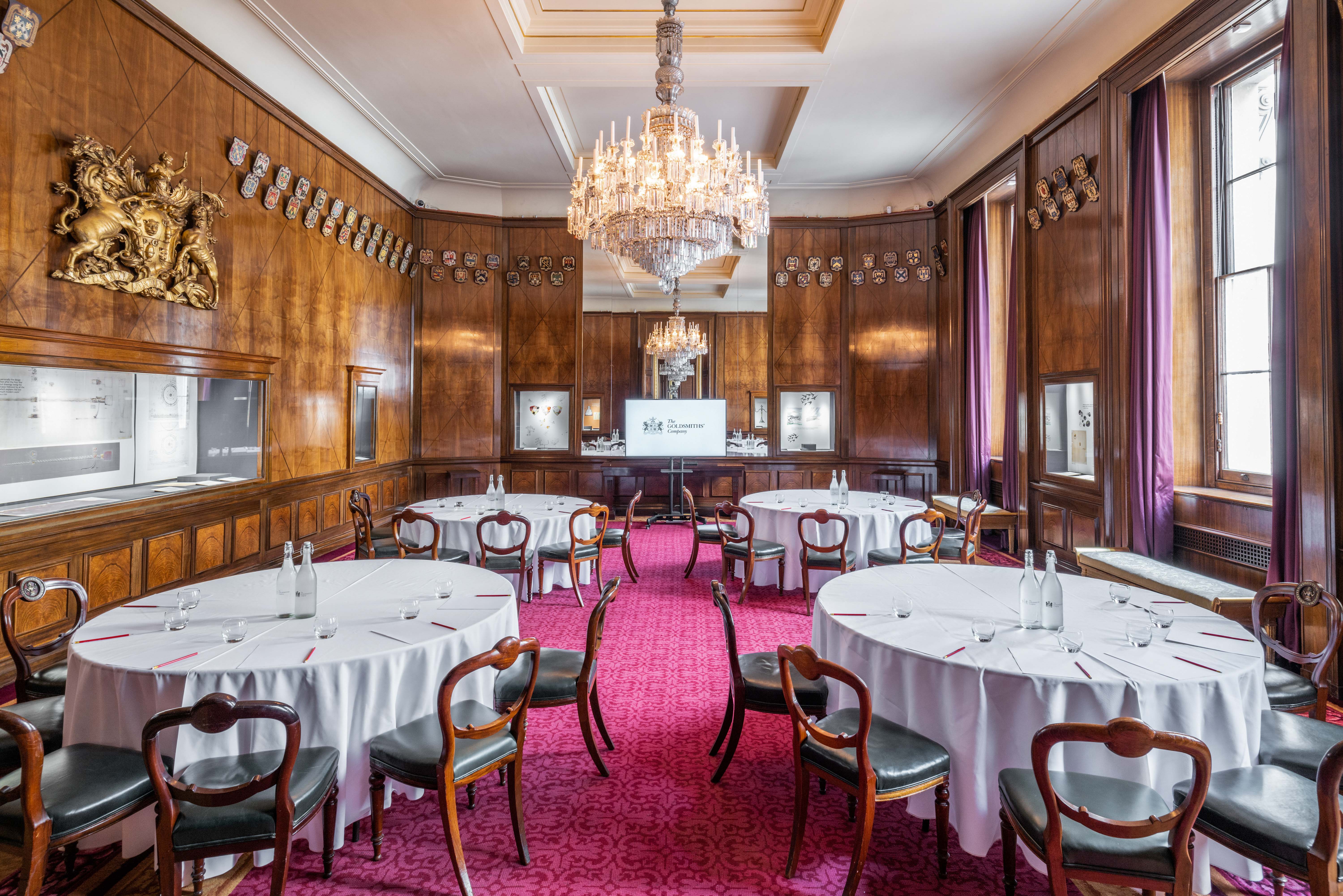 Goldsmiths' Hall banquet, ornate, corporate event