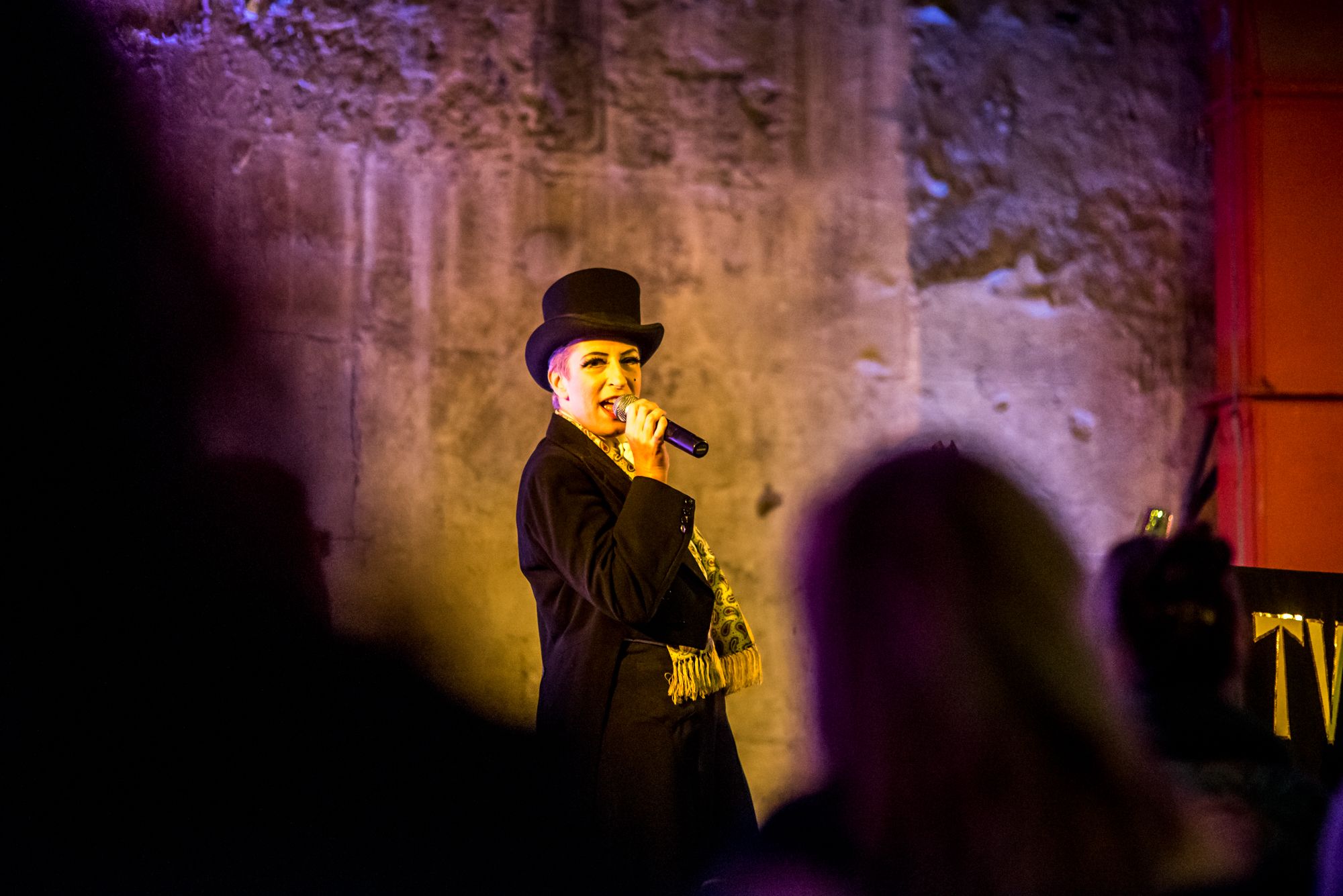 Dynamic performer in Tunnel Shaft, Brunel Museum, enhancing event ambiance and engagement.