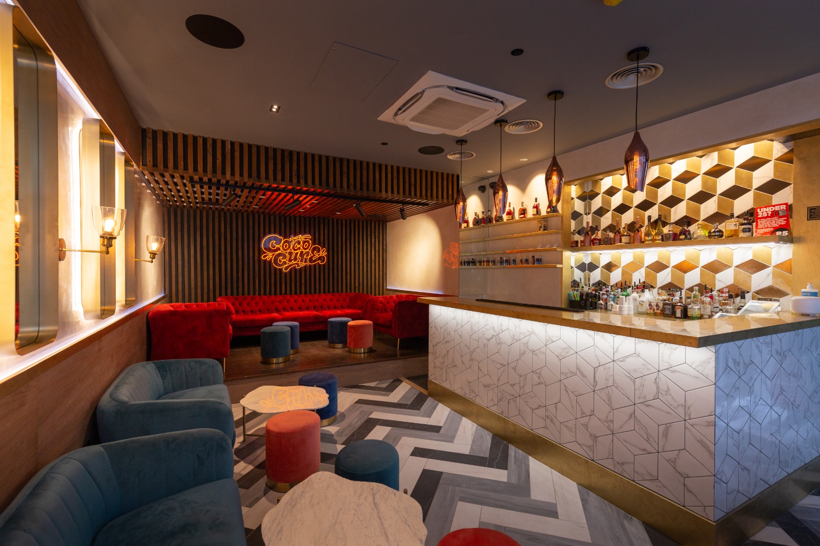 Modern lounge venue hire in Cococure, perfect for networking events and cocktail receptions.