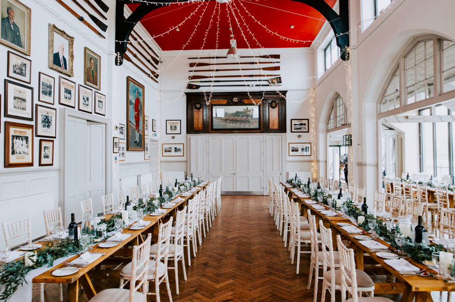 Elegant Great Hall at Thames Rowing Club, perfect for weddings and corporate events.