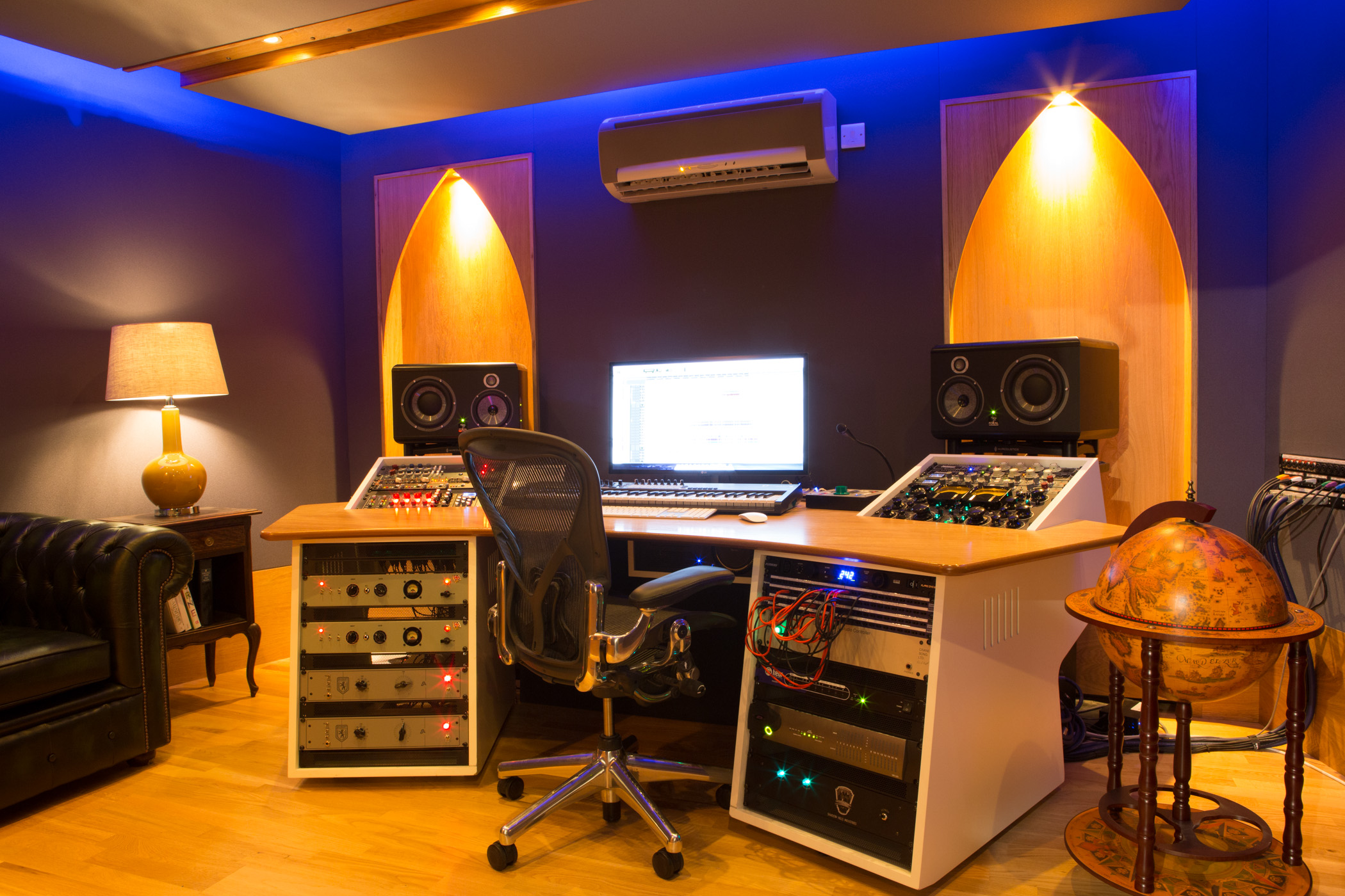 Modern recording studio venue with sleek design, ideal for creative workshops and events.